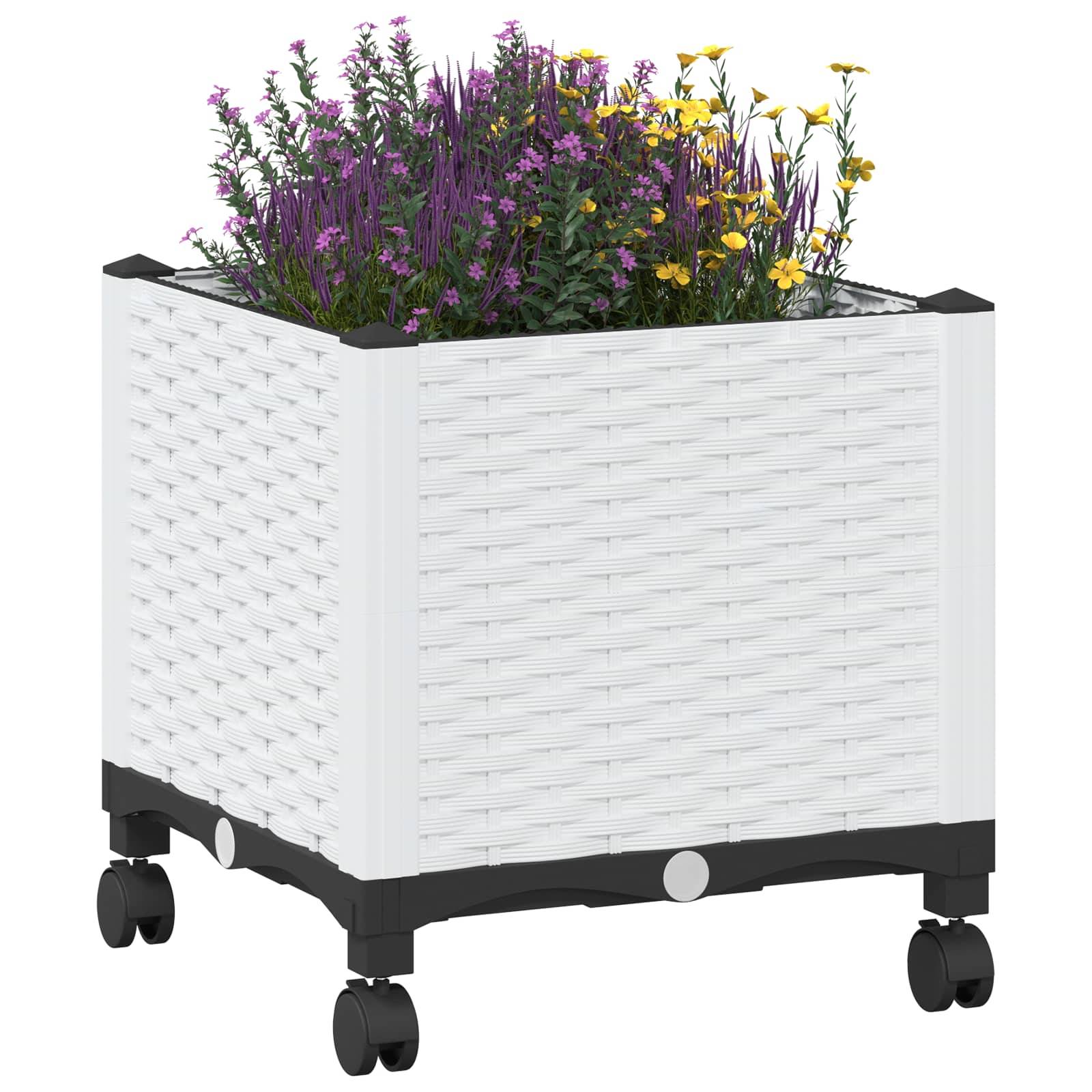 vidaXL Gartenpflanzer mit Rädern Weiß 40 x 40 x 48 cm PP