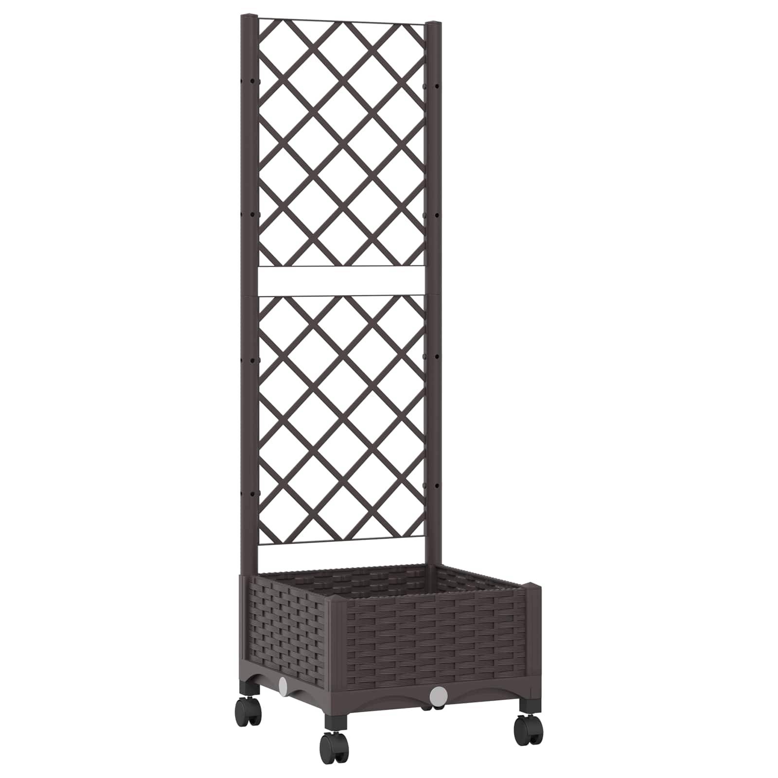 vidaXL Pflanzkübel mit Spalier und Rädern Braun 40 x 40 x 131,5 cm PP