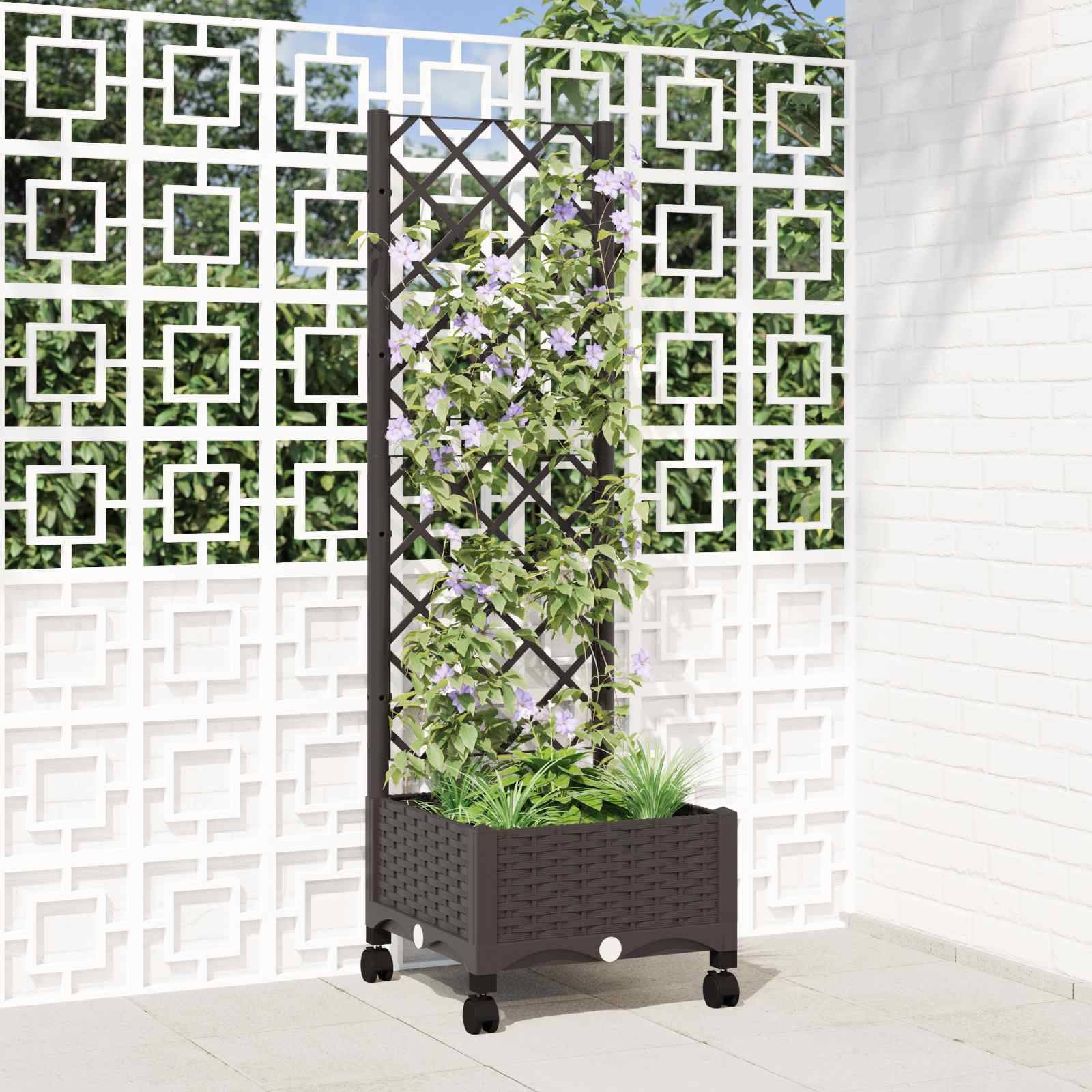 vidaXL Pflanzkübel mit Spalier und Rädern Braun 40 x 40 x 131,5 cm PP