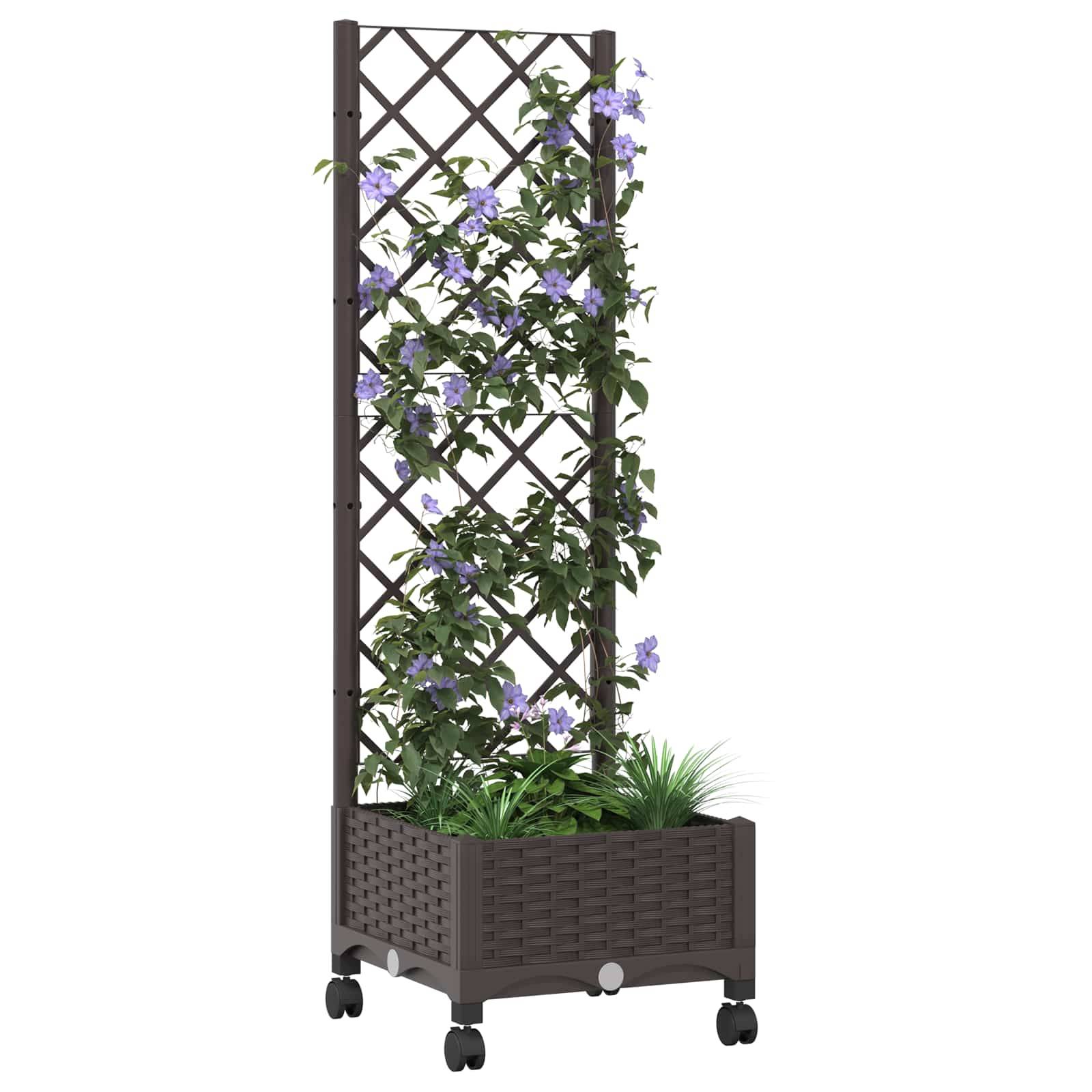 vidaXL Pflanzkübel mit Spalier und Rädern Braun 40 x 40 x 131,5 cm PP