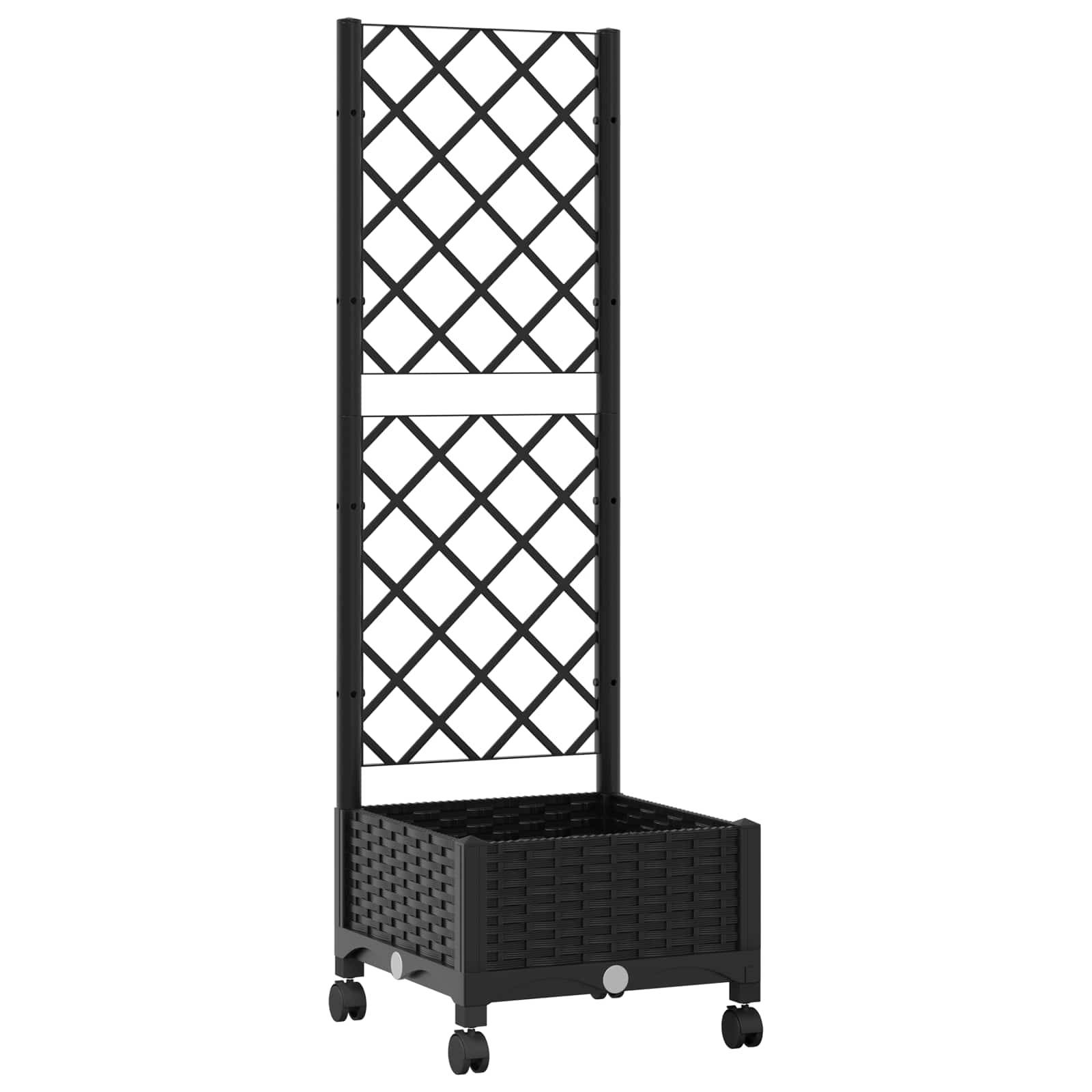 vidaXL Pflanzkübel mit Spalier und Rädern Schwarz 40 x 40 x 131,5 cm