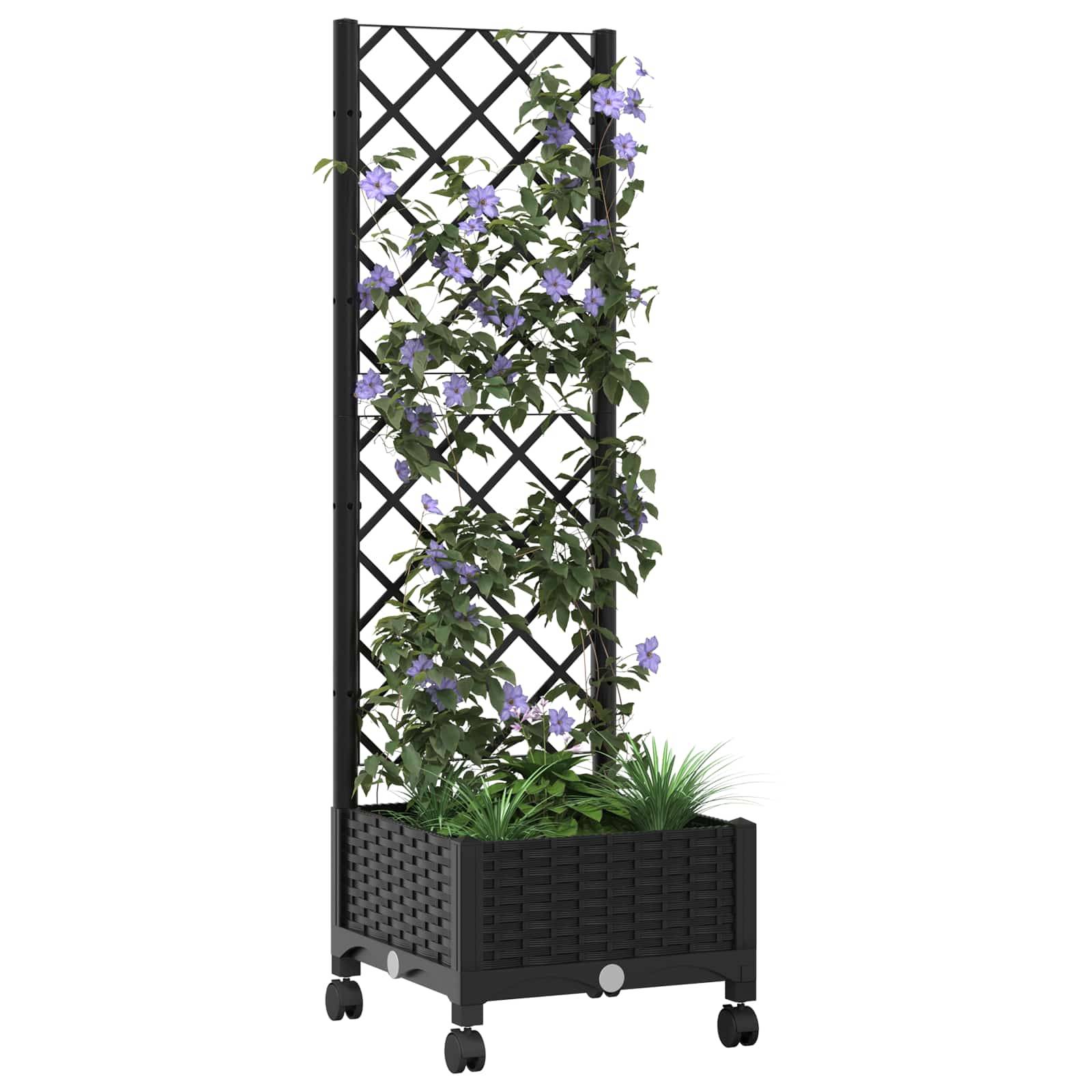 vidaXL Pflanzkübel mit Spalier und Rädern Schwarz 40 x 40 x 131,5 cm