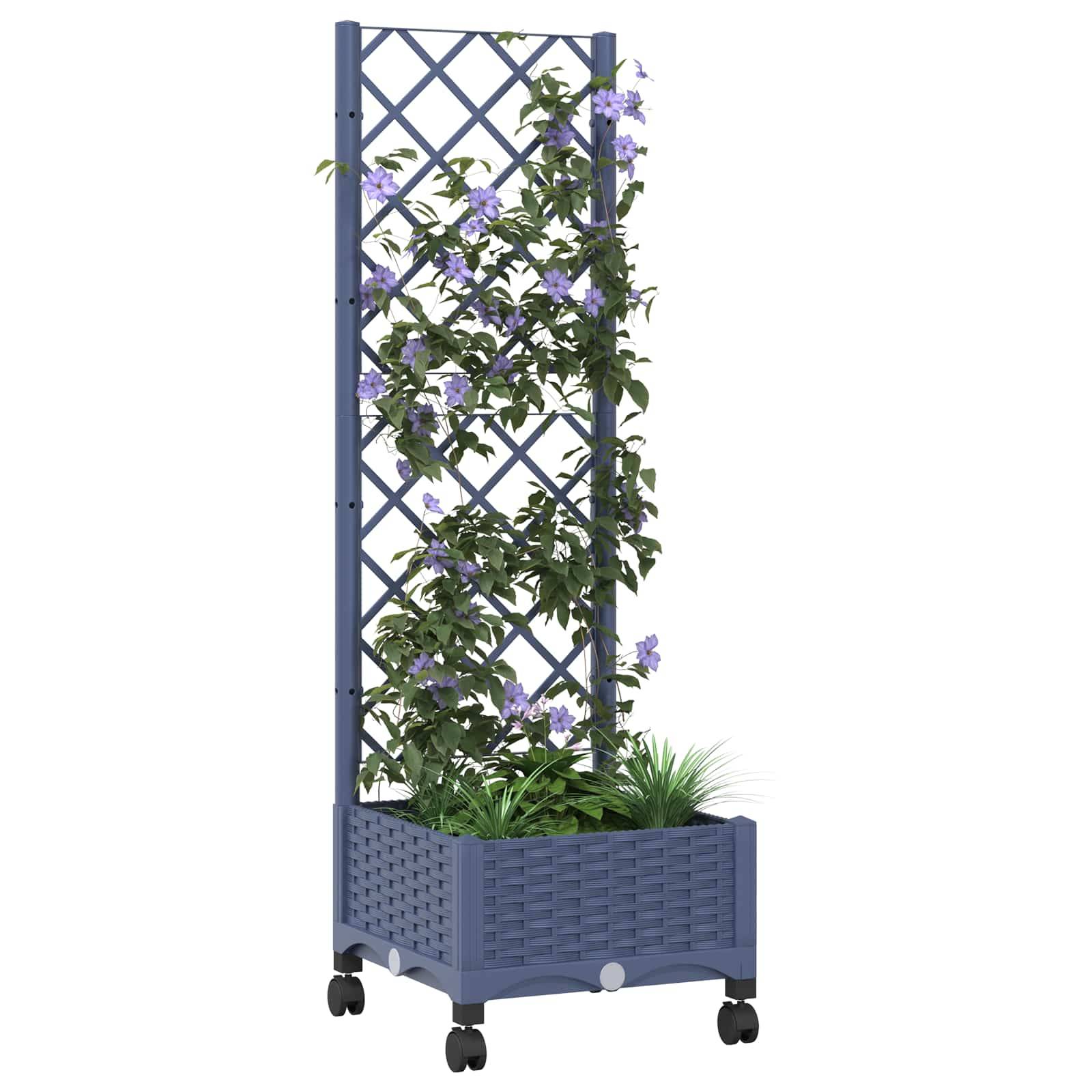 vidaXL Pflanzkübel mit Spalier und Rädern Blaugrau 40 x 40 x 131,5 cm