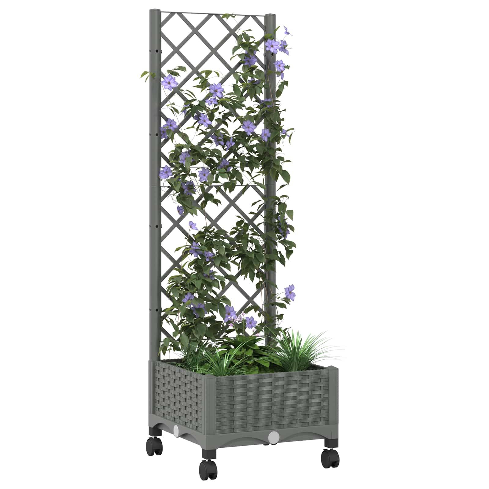 vidaXL Pflanzkübel mit Spalier und Rädern Hellgrau 40 x 40 x 131,5 cm