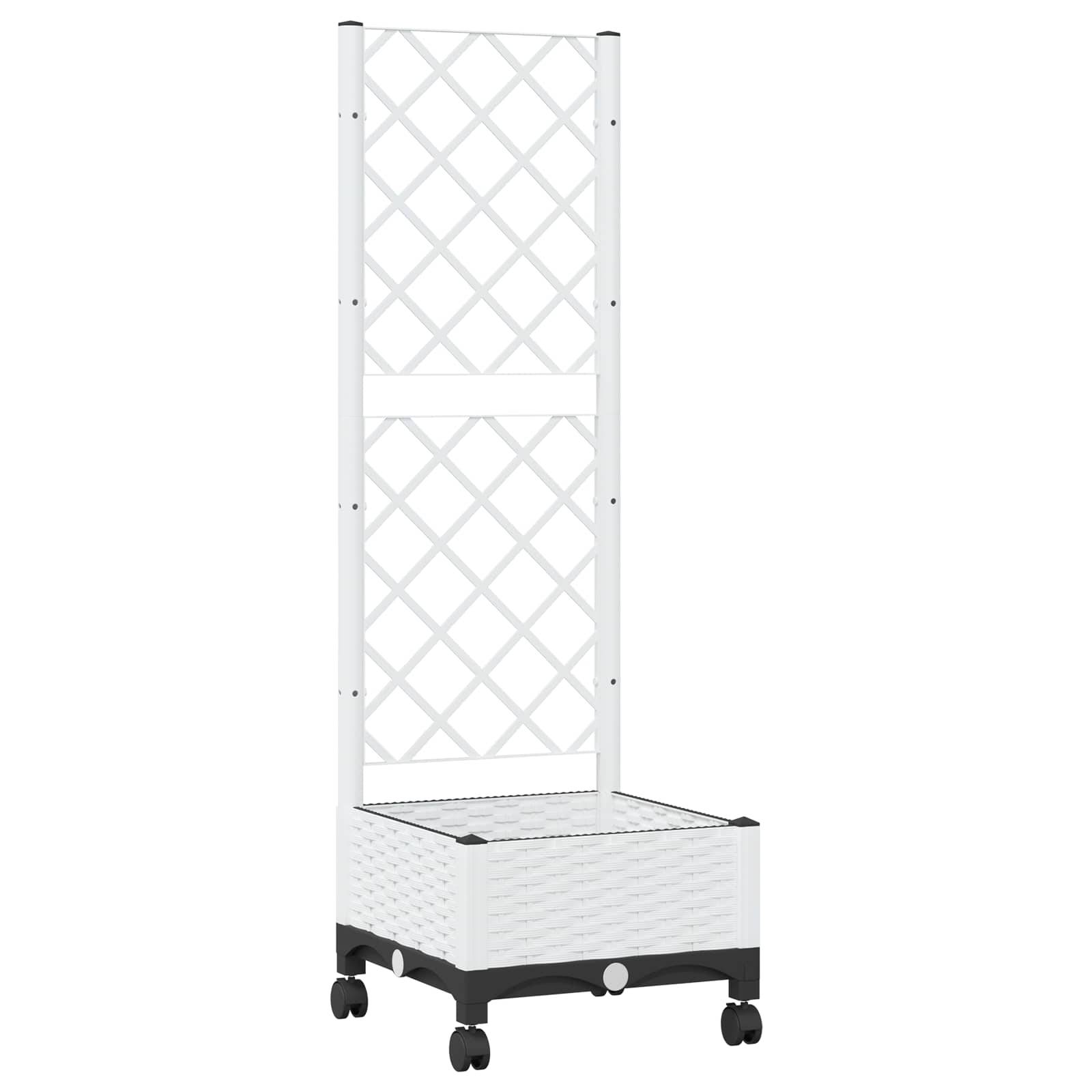 vidaXL Pflanzkübel mit Spalier und Rädern Weiß 40 x 40 x 131,5 cm PP