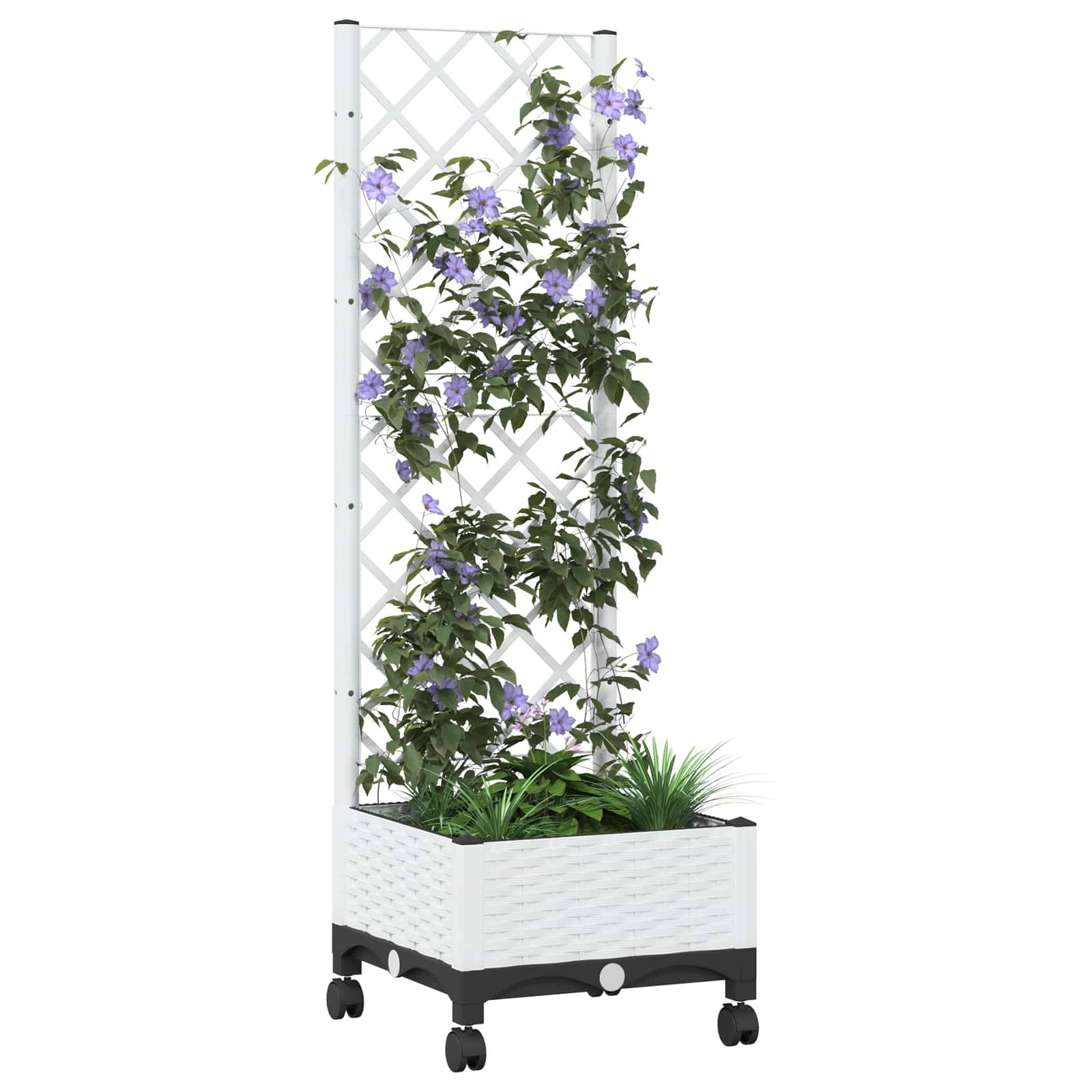 vidaXL Pflanzkübel mit Spalier und Rädern Weiß 40 x 40 x 131,5 cm PP