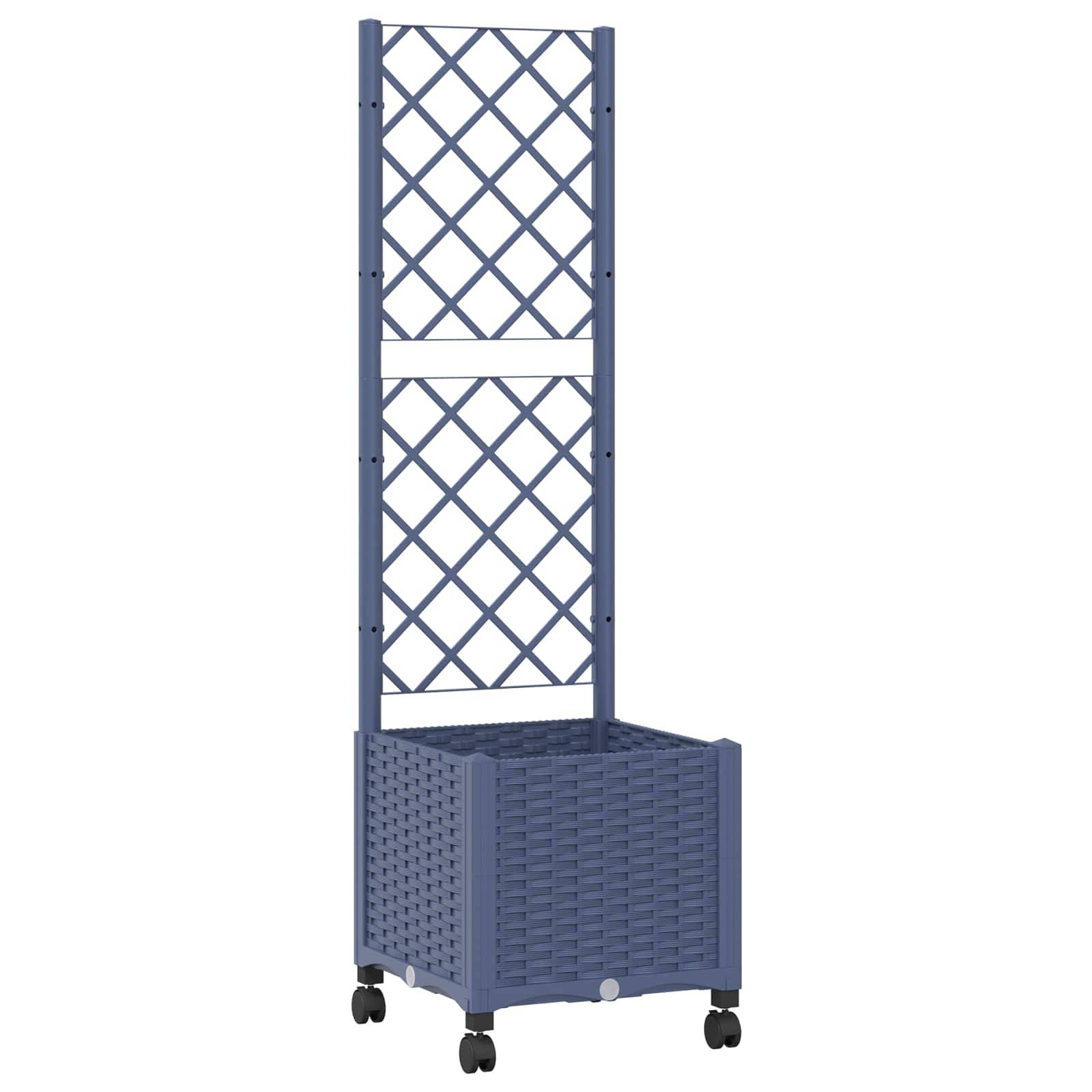 vidaXL Pflanzkübel mit Spalier und Rädern Blaugrau 40 x 40 x 146 cm PP