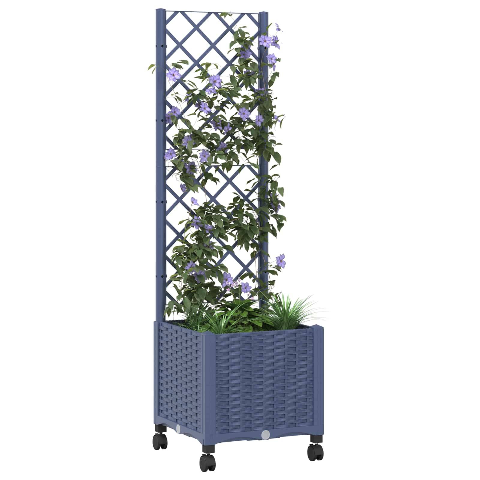 vidaXL Pflanzkübel mit Spalier und Rädern Blaugrau 40 x 40 x 146 cm PP