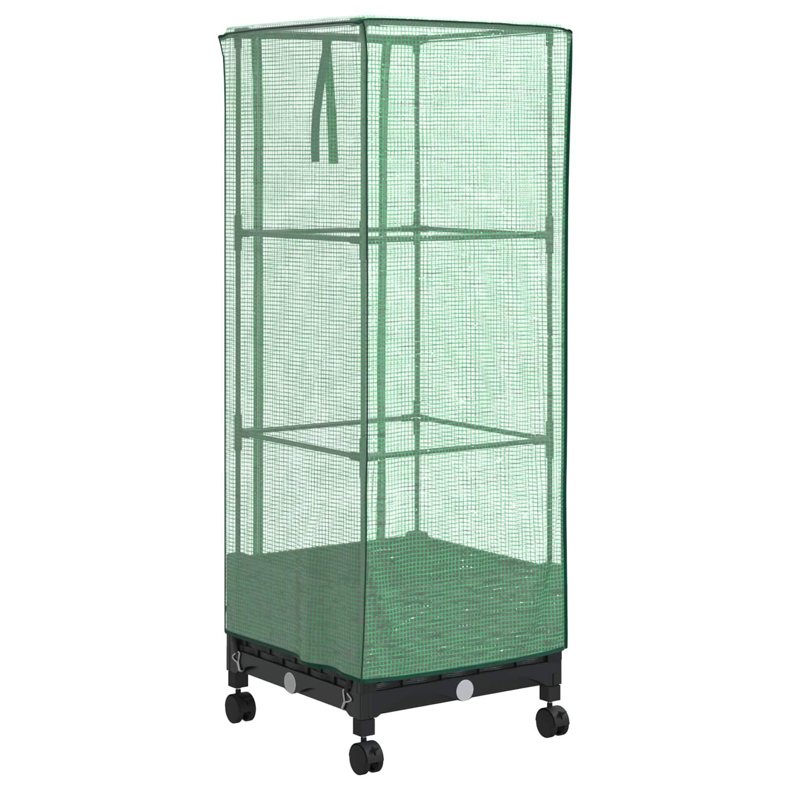 vidaXL Gartenplanter mit Gewächshausabdeckung und Rädern Schwarz PP