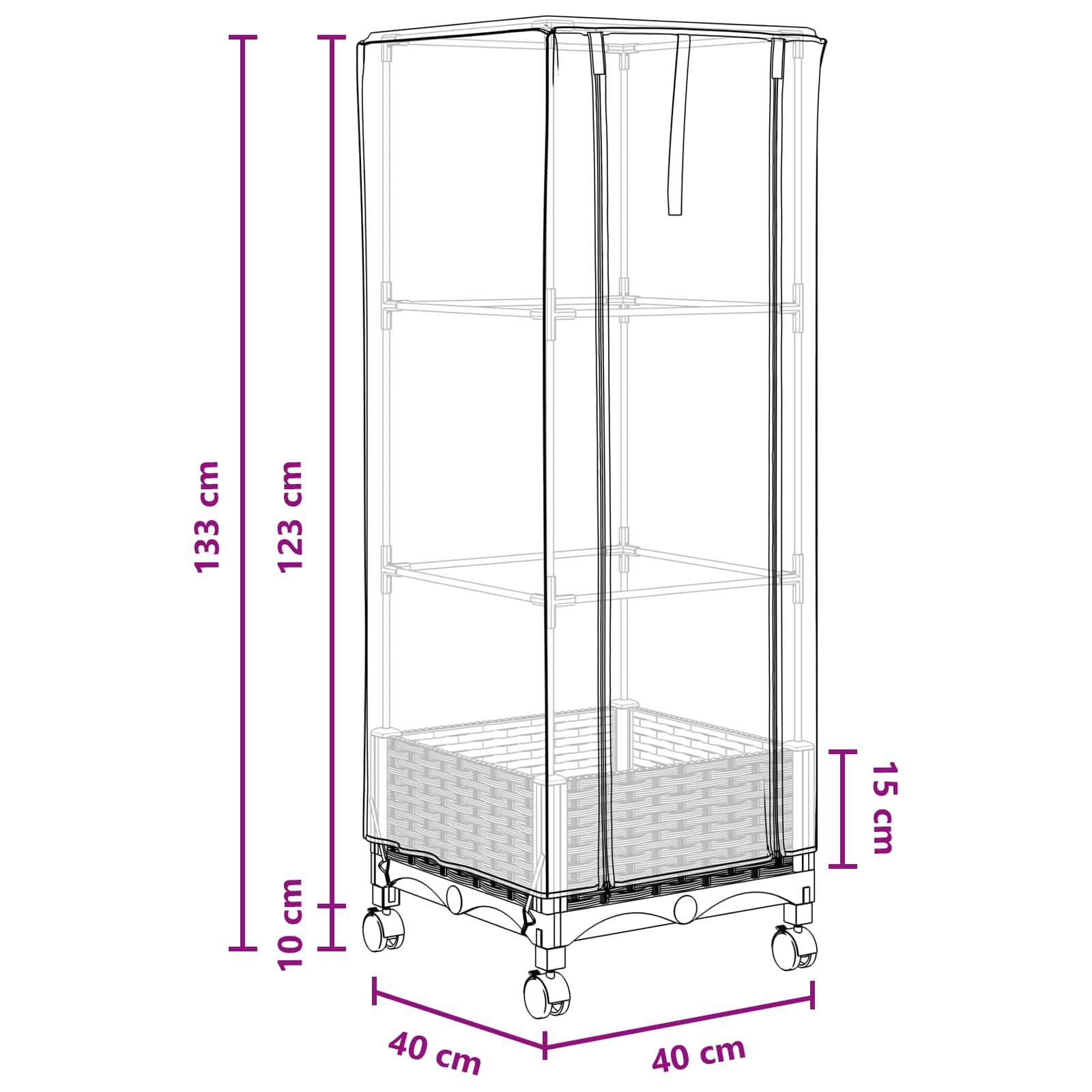 vidaXL Gartenplanter mit Gewächshausabdeckung und Rädern Schwarz PP