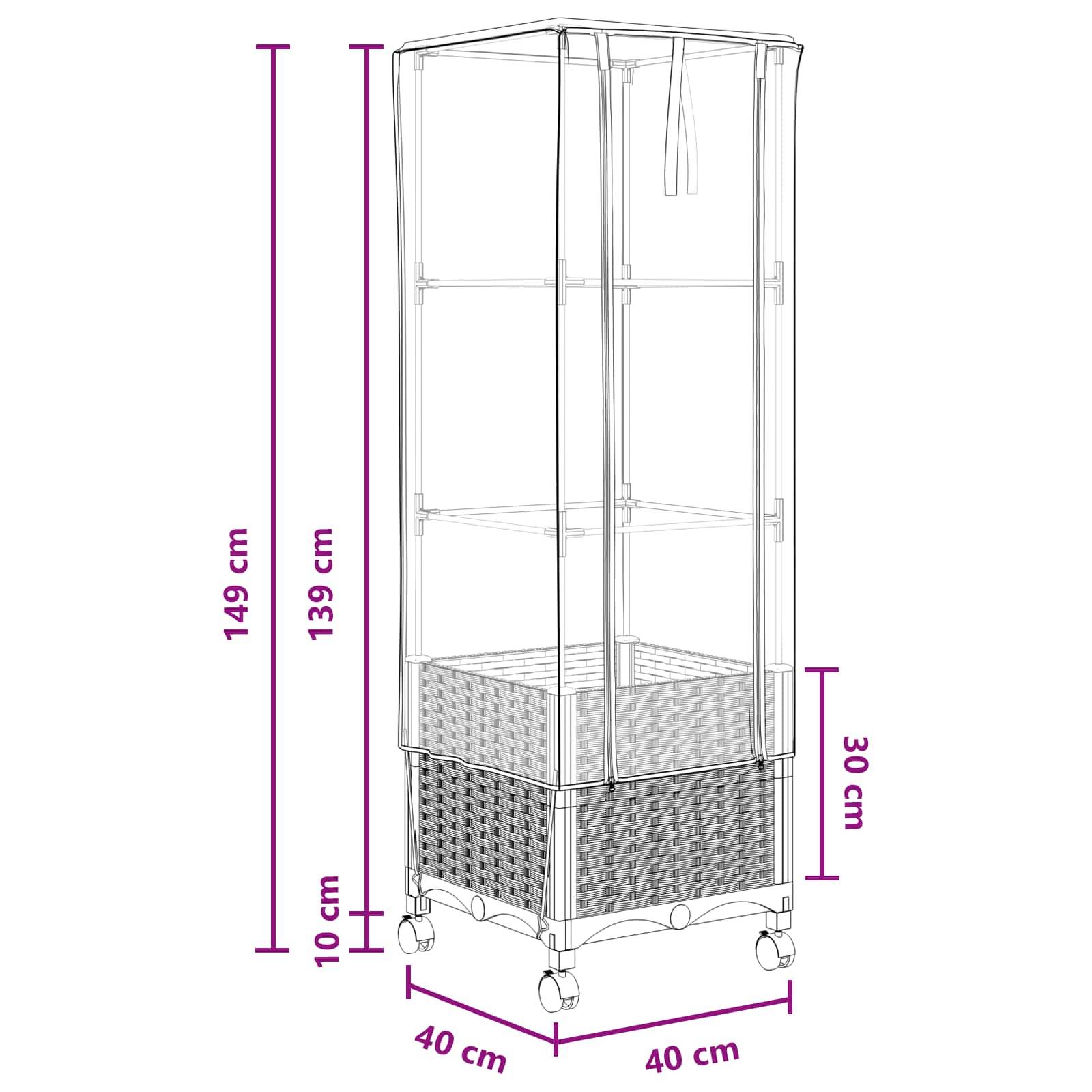 vidaXL Gartenplanter mit Gewächshausabdeckung und Rädern Braun PP