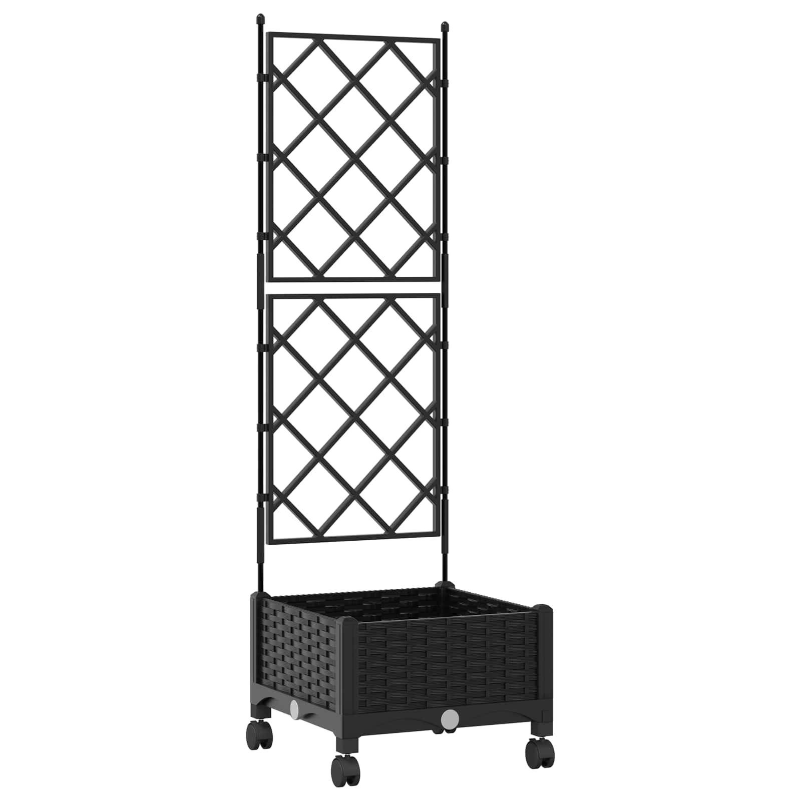 vidaXL Pflanzkübel mit Spalier und Rädern Schwarz 40 x 40 x 131,5 cm