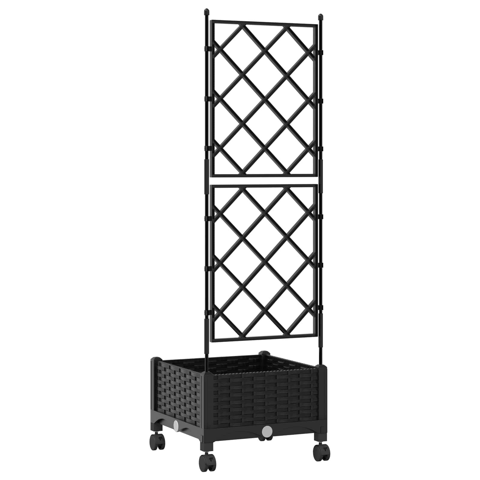 vidaXL Pflanzkübel mit Spalier und Rädern Schwarz 40 x 40 x 131,5 cm