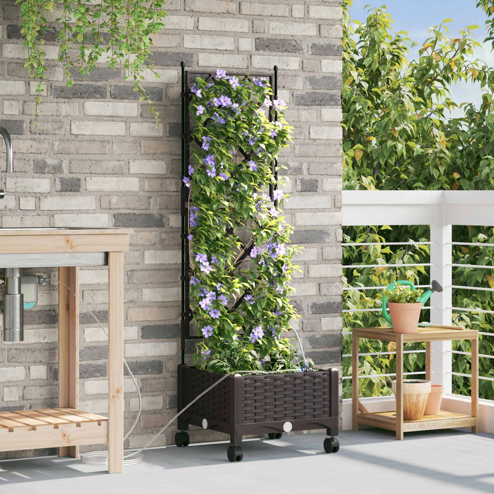 vidaXL Garten Blumenkübel mit Bewässerung und Rädern Braun PP
