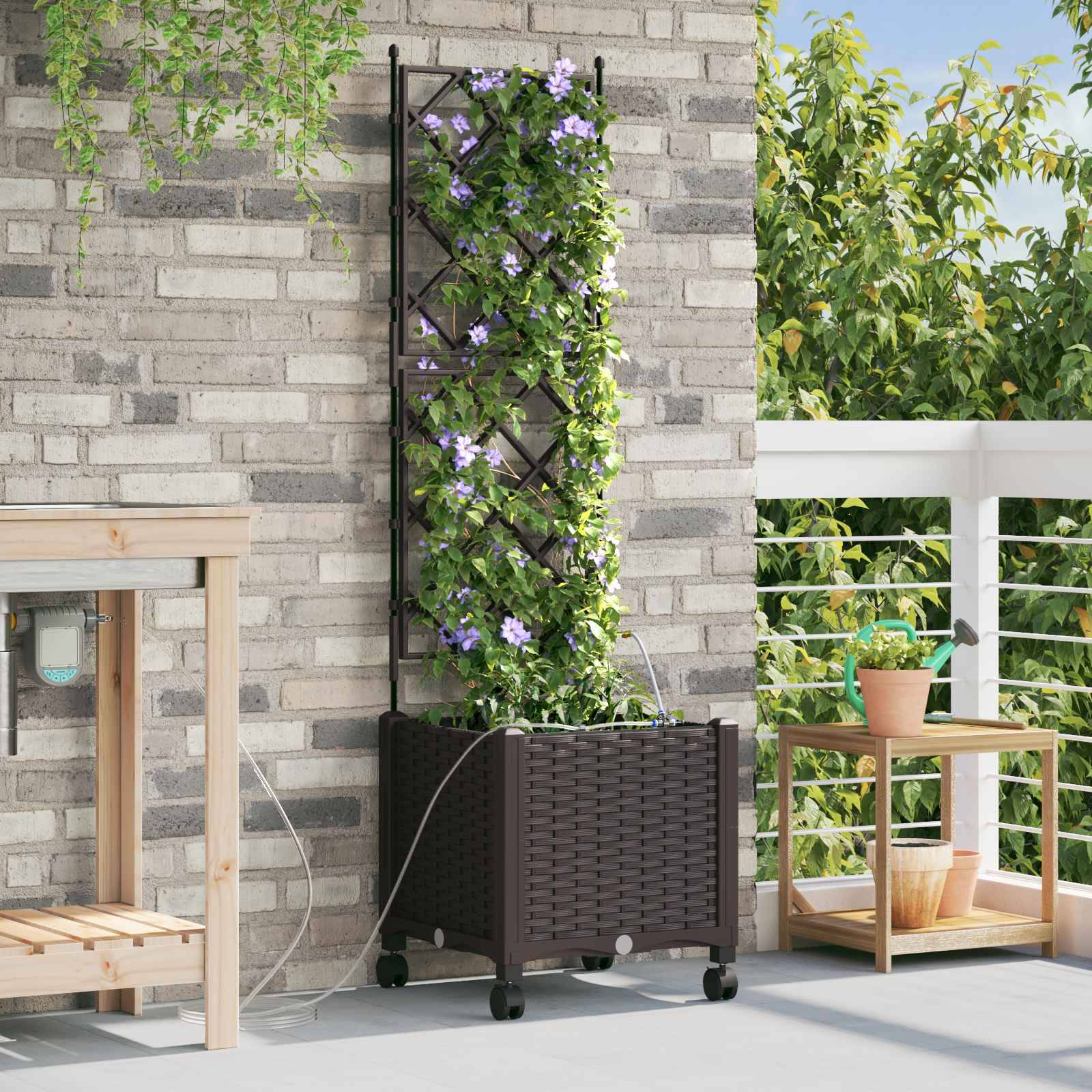 vidaXL Garten Blumenkübel mit Bewässerung und Rädern Braun PP