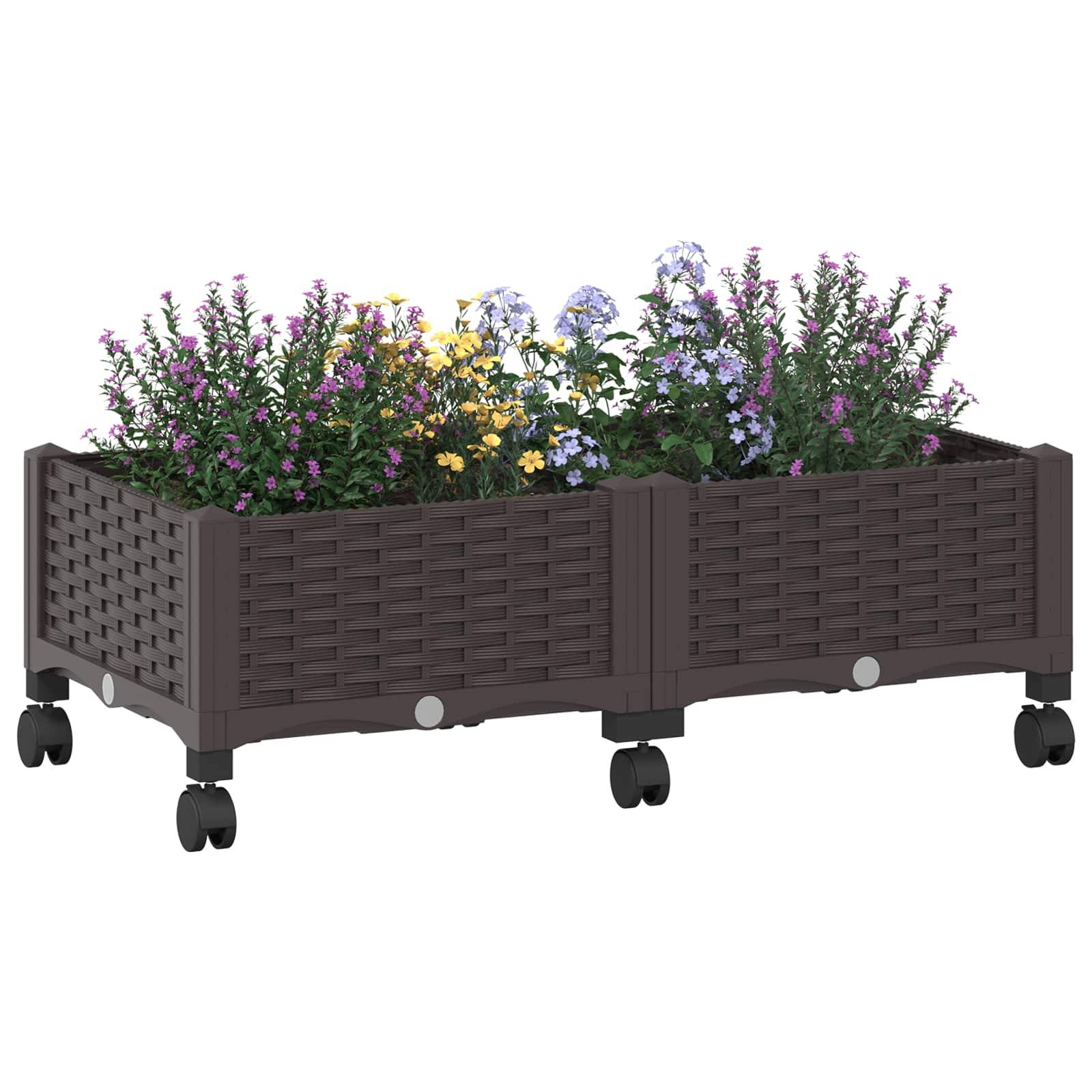 vidaXL Gartenpflanzer mit Rädern Braun 80 x 40 x 29 cm PP