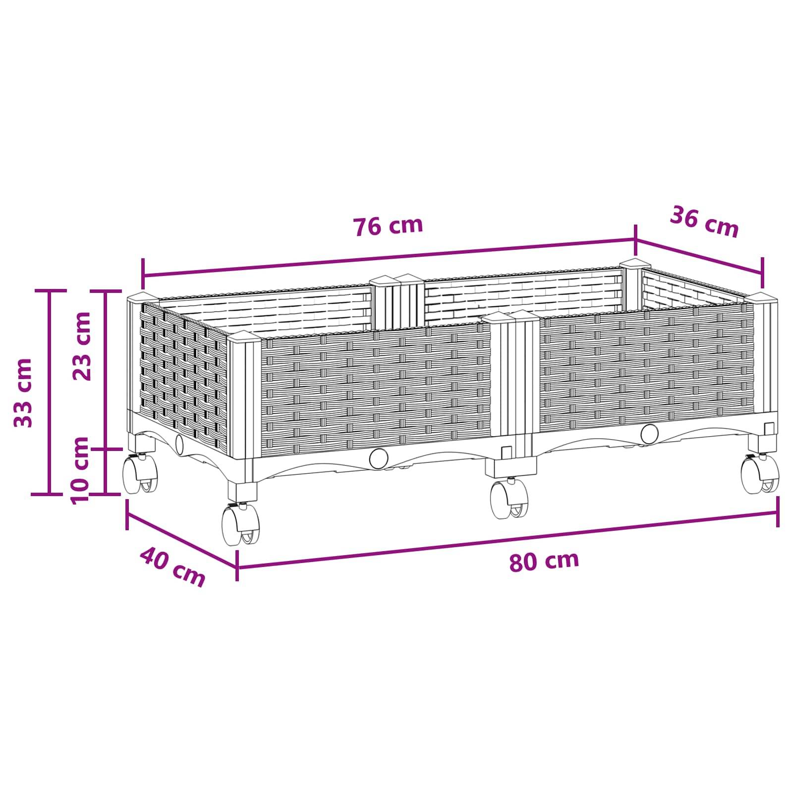vidaXL Gartenpflanzer mit Rädern Braun 80 x 40 x 29 cm PP
