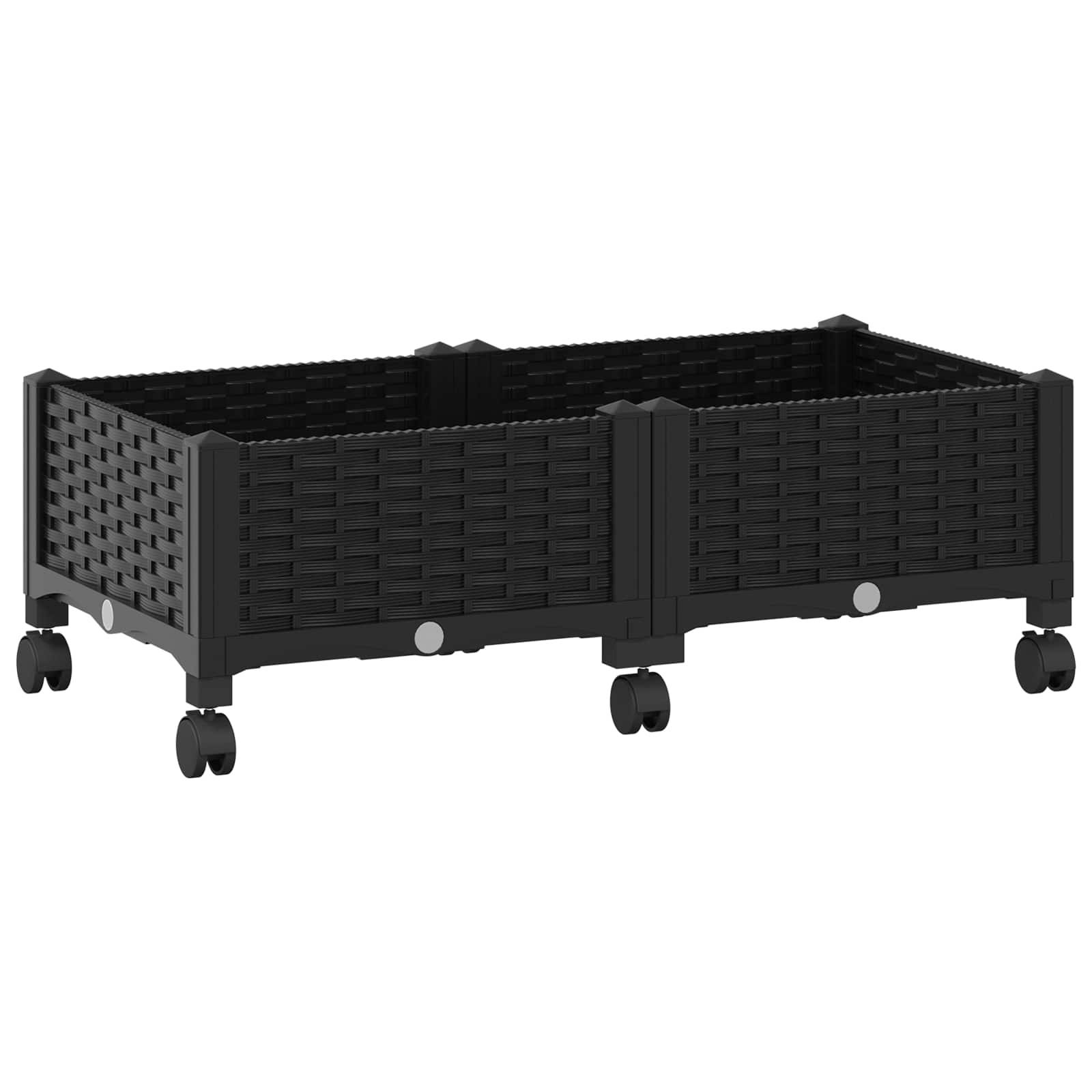 vidaXL Gartenpflanzer mit Rädern Schwarz 80 x 40 x 29 cm PP