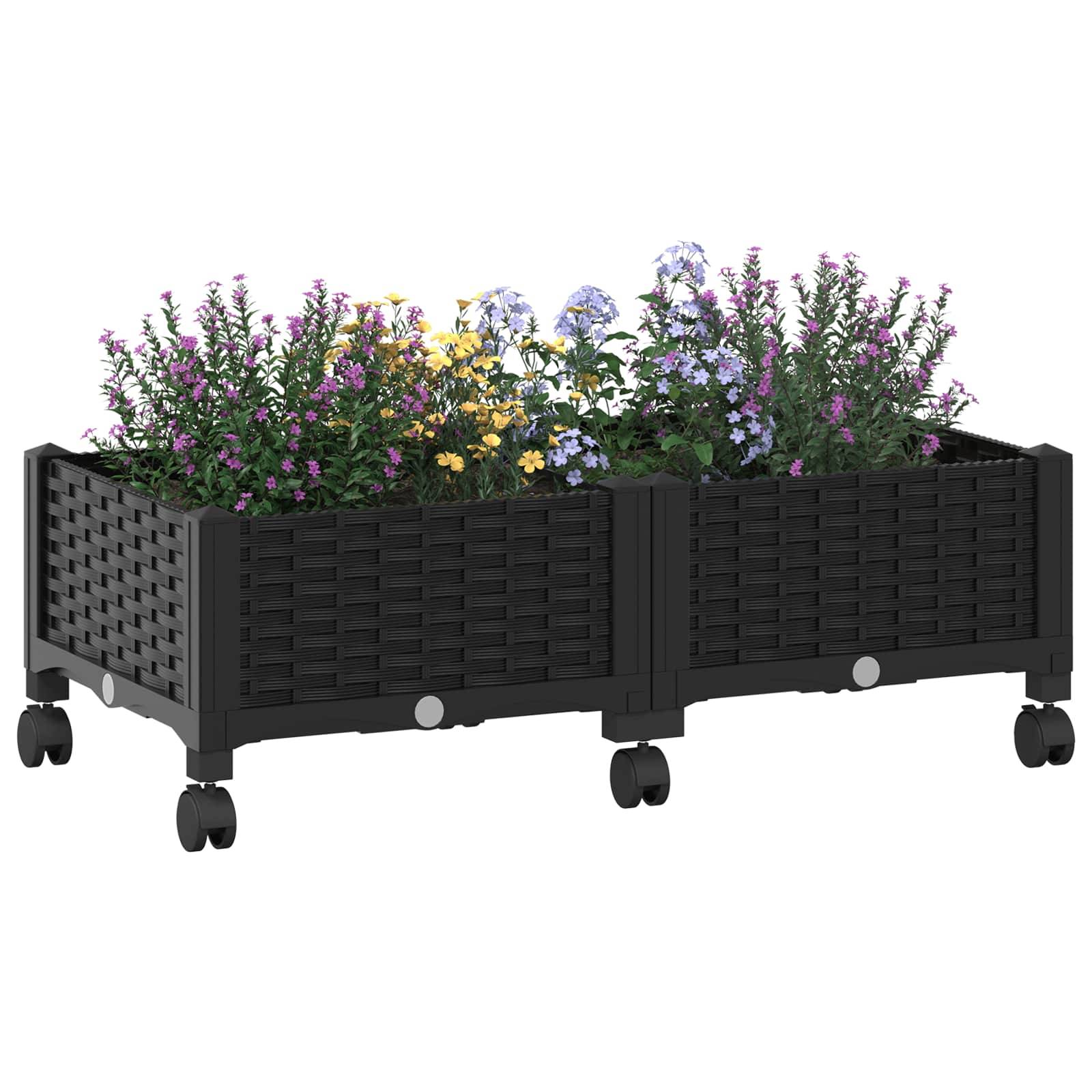 vidaXL Gartenpflanzer mit Rädern Schwarz 80 x 40 x 29 cm PP