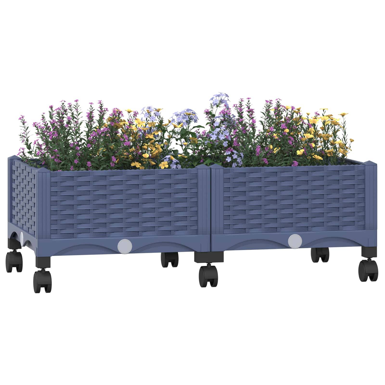 vidaXL Gartenpflanzer mit Rädern Blaugrau 80 x 40 x 33 cm PP