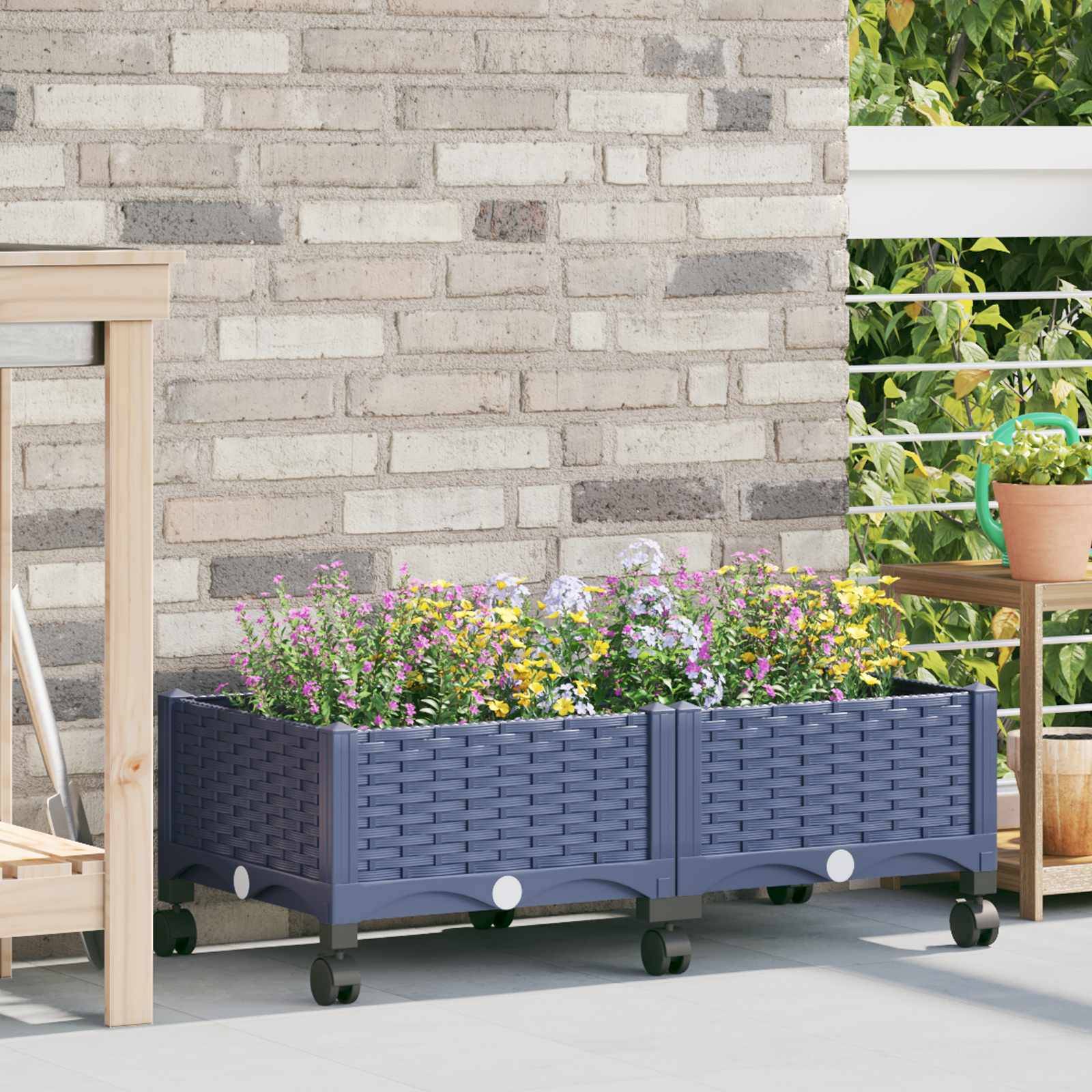 vidaXL Gartenpflanzer mit Rädern Blaugrau 80 x 40 x 33 cm PP