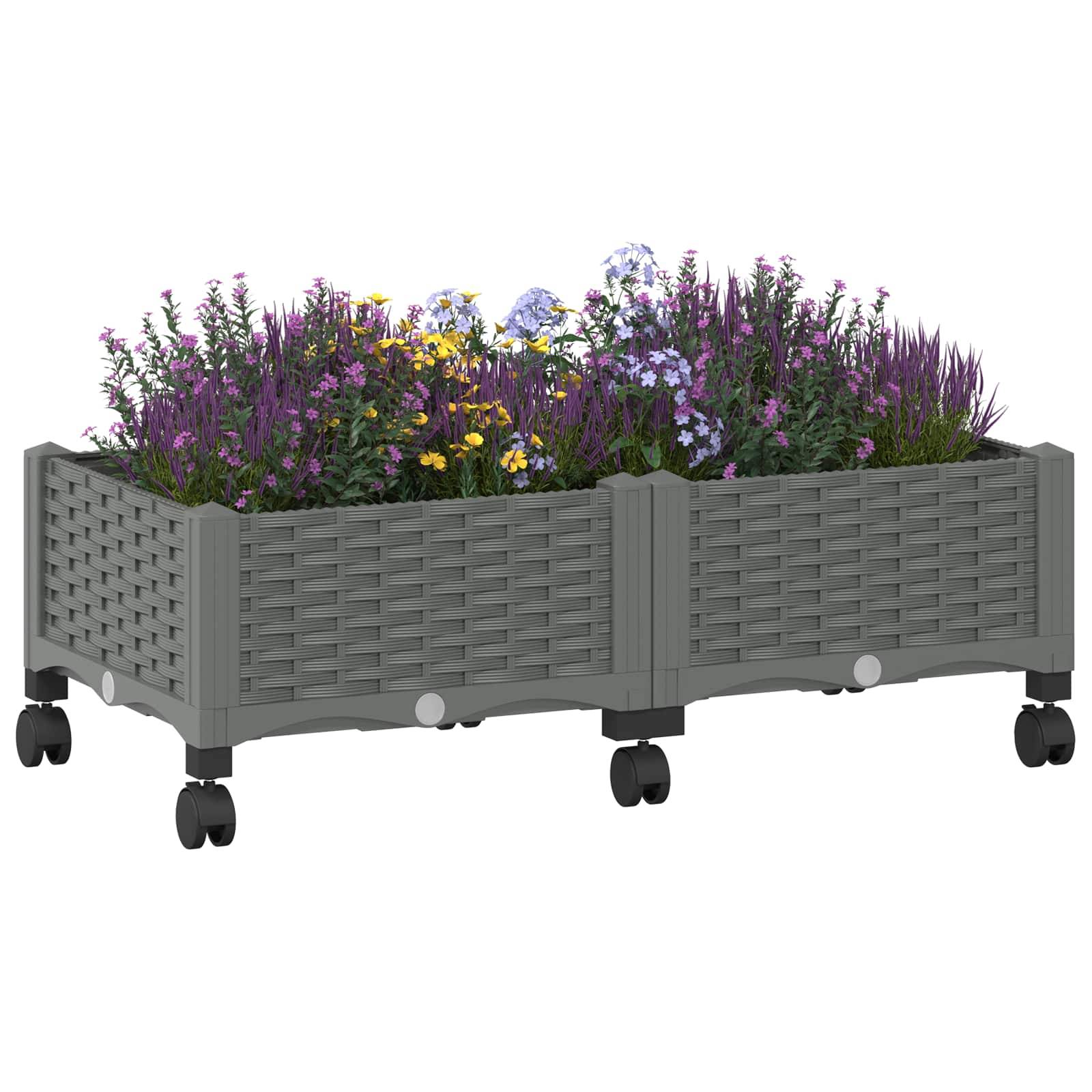 vidaXL Gartenpflanzer mit Rädern Hellgrau 80 x 40 x 33 cm PP