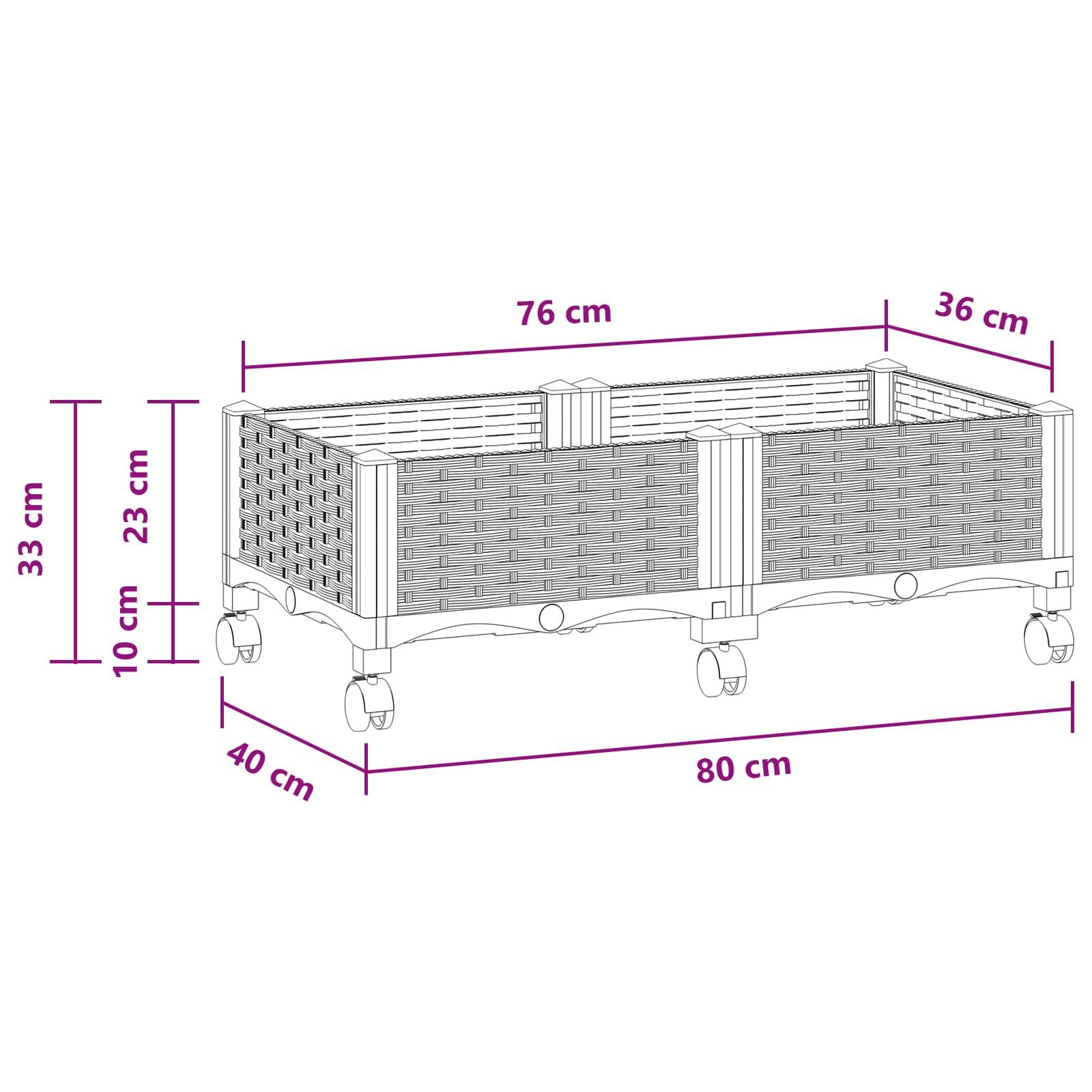 vidaXL Gartenpflanzer mit Rädern Hellgrau 80 x 40 x 33 cm PP