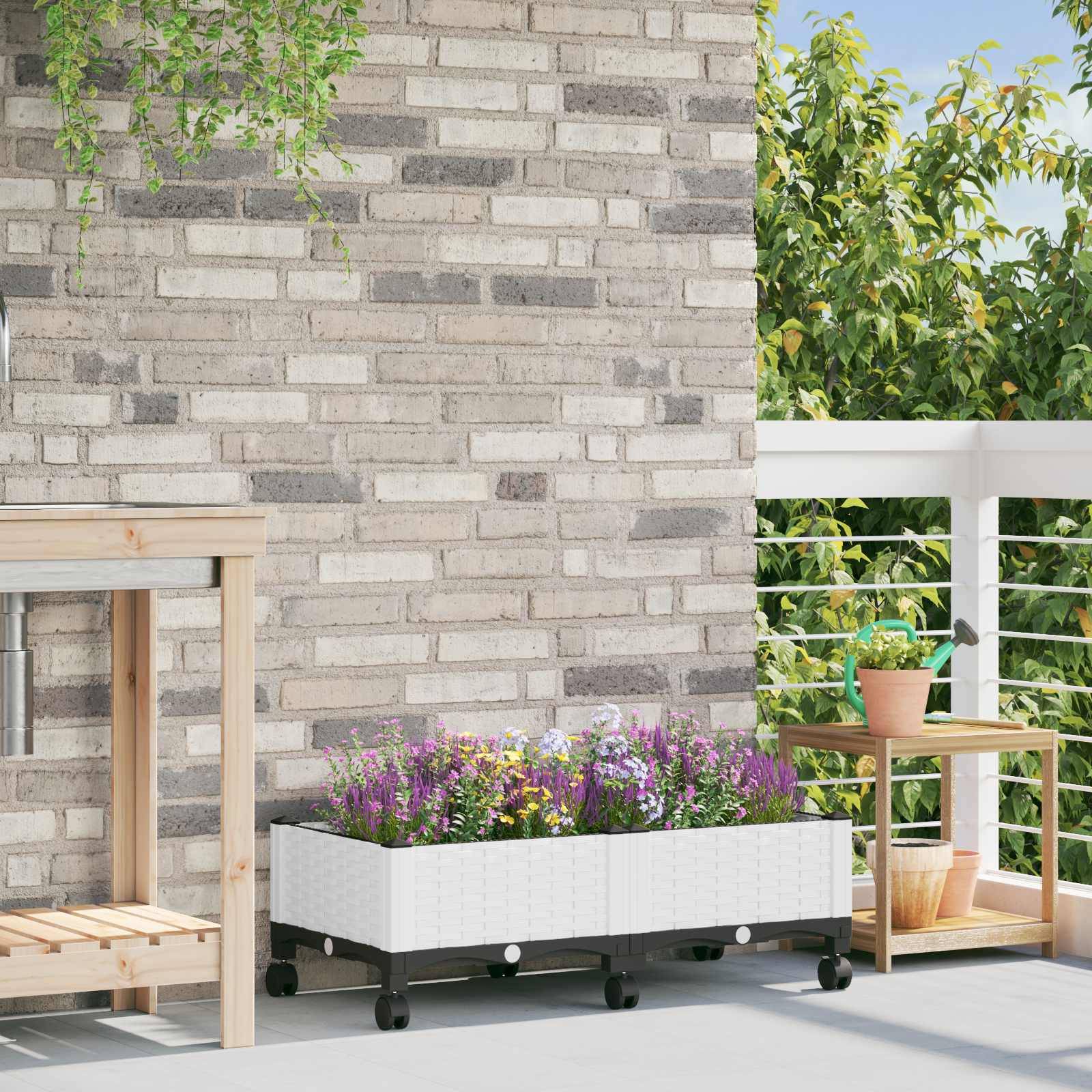 vidaXL Gartenpflanzer mit Rädern Weiß 80 x 40 x 33 cm PP
