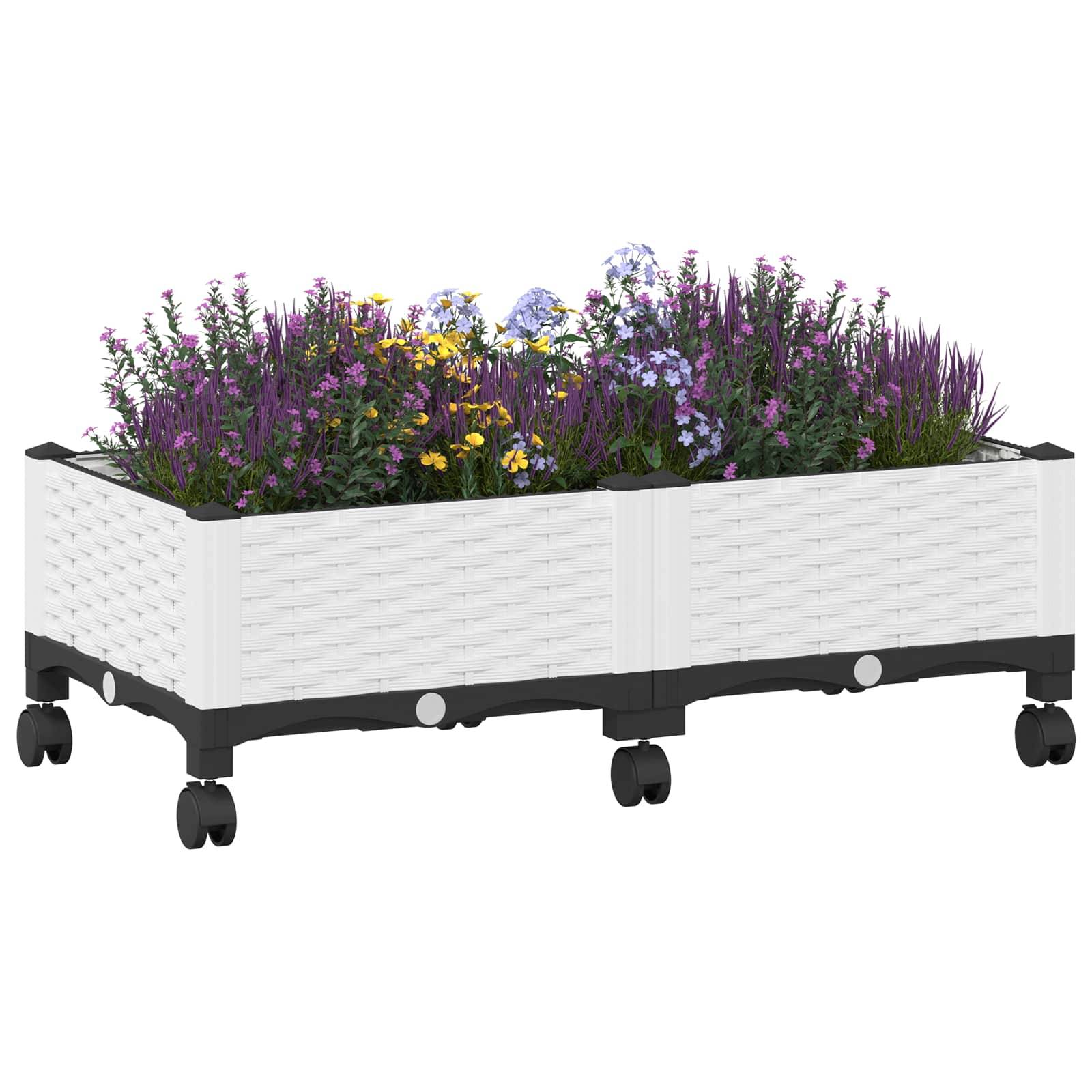 vidaXL Gartenpflanzer mit Rädern Weiß 80 x 40 x 33 cm PP