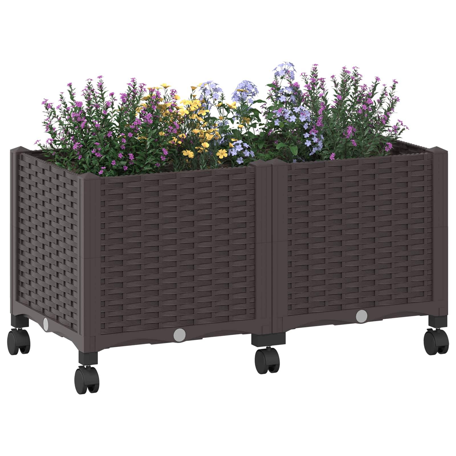 vidaXL Gartenpflanzer mit Rädern Braun 80 x 40 x 44 cm PP