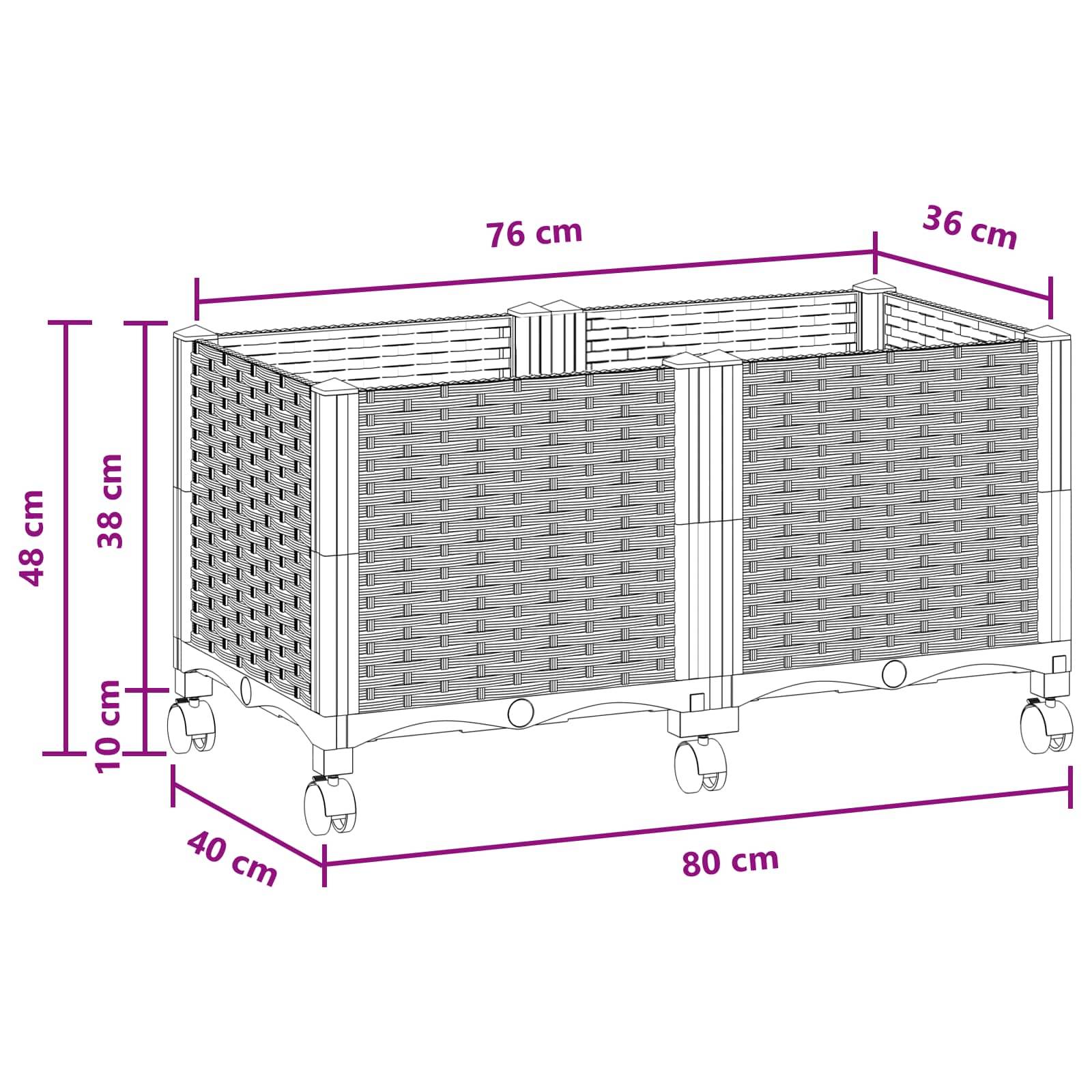 vidaXL Gartenpflanzer mit Rädern Braun 80 x 40 x 44 cm PP