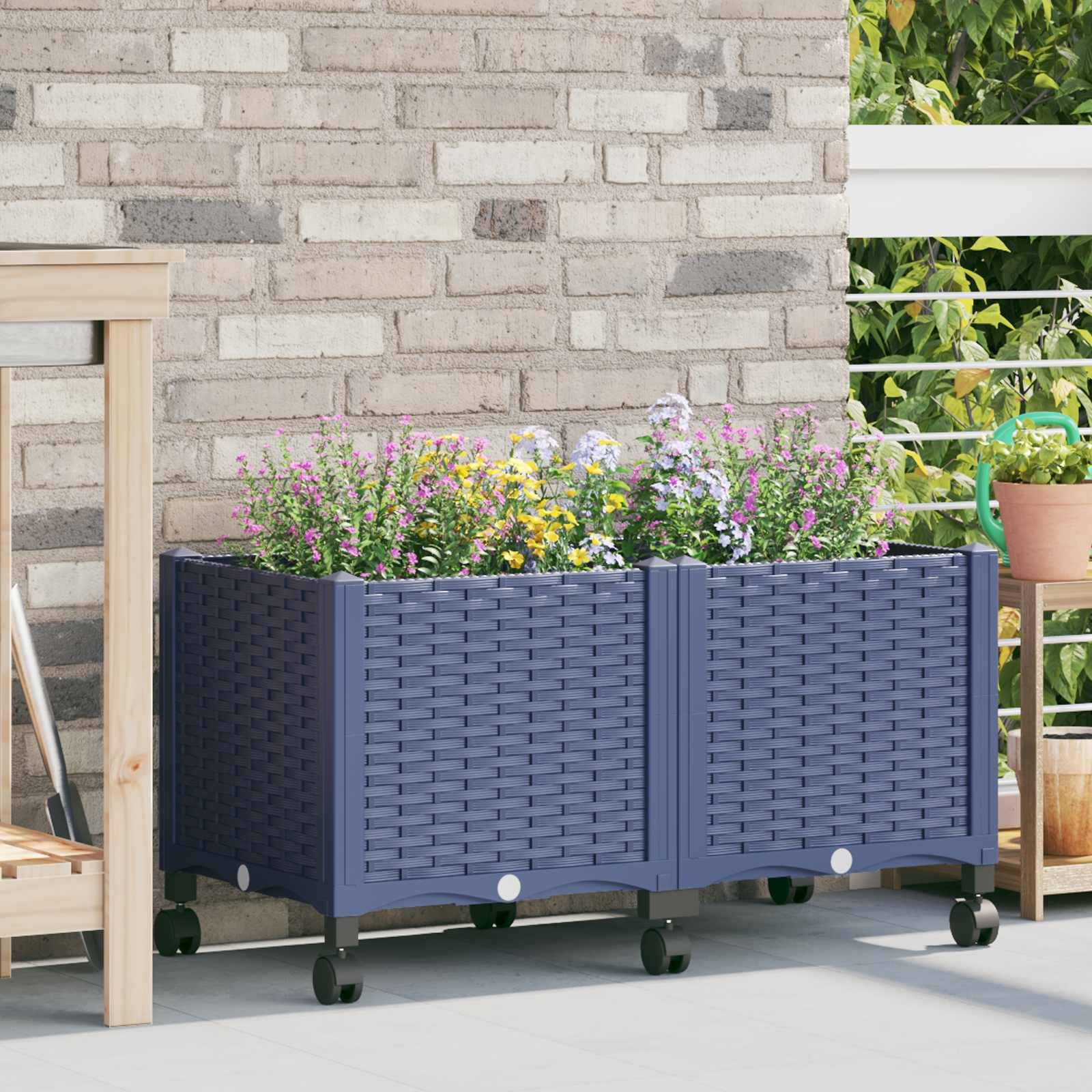 vidaXL Gartenpflanzer mit Rädern Blaugrau 80 x 40 x 48 cm PP