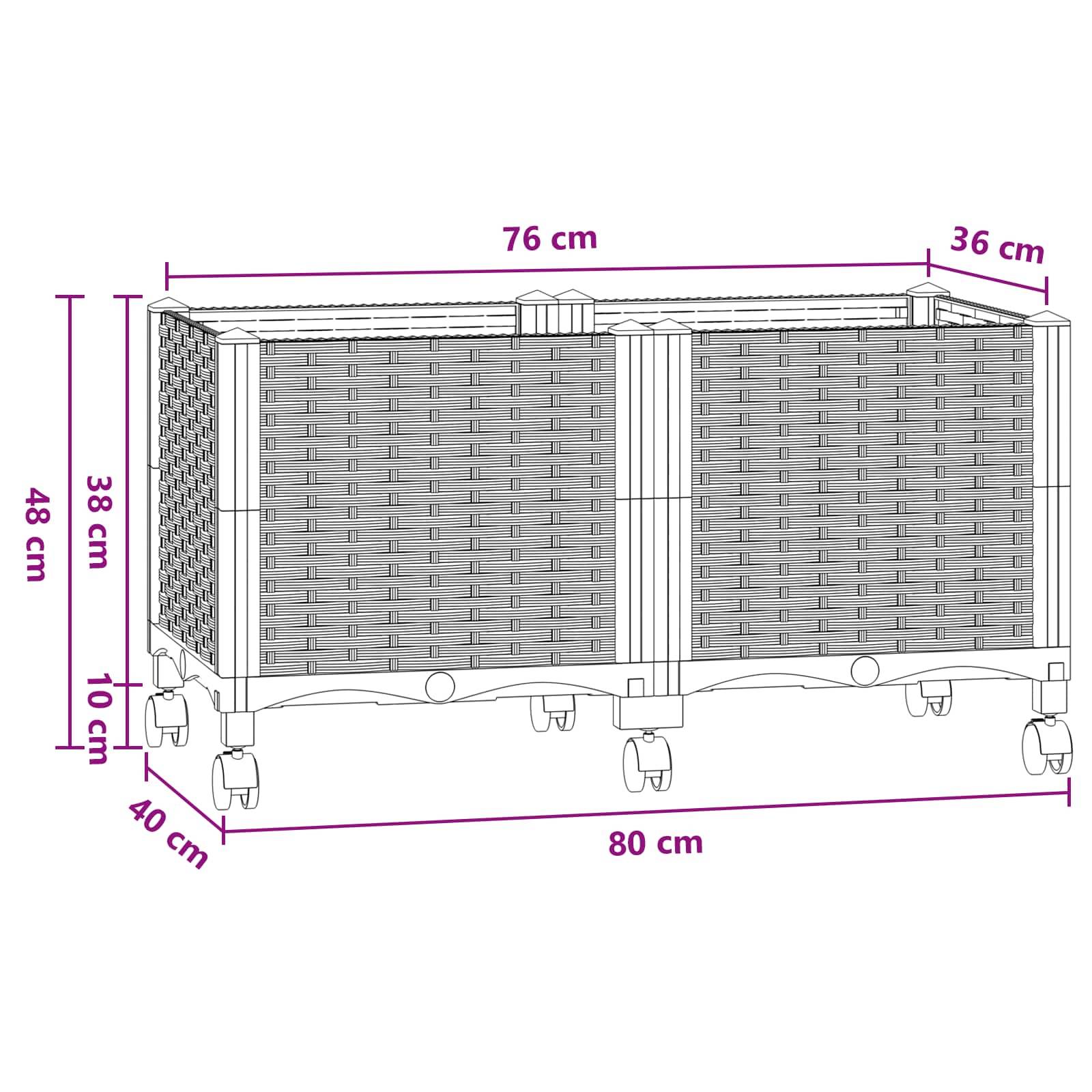 vidaXL Gartenpflanzer mit Rädern Blaugrau 80 x 40 x 48 cm PP