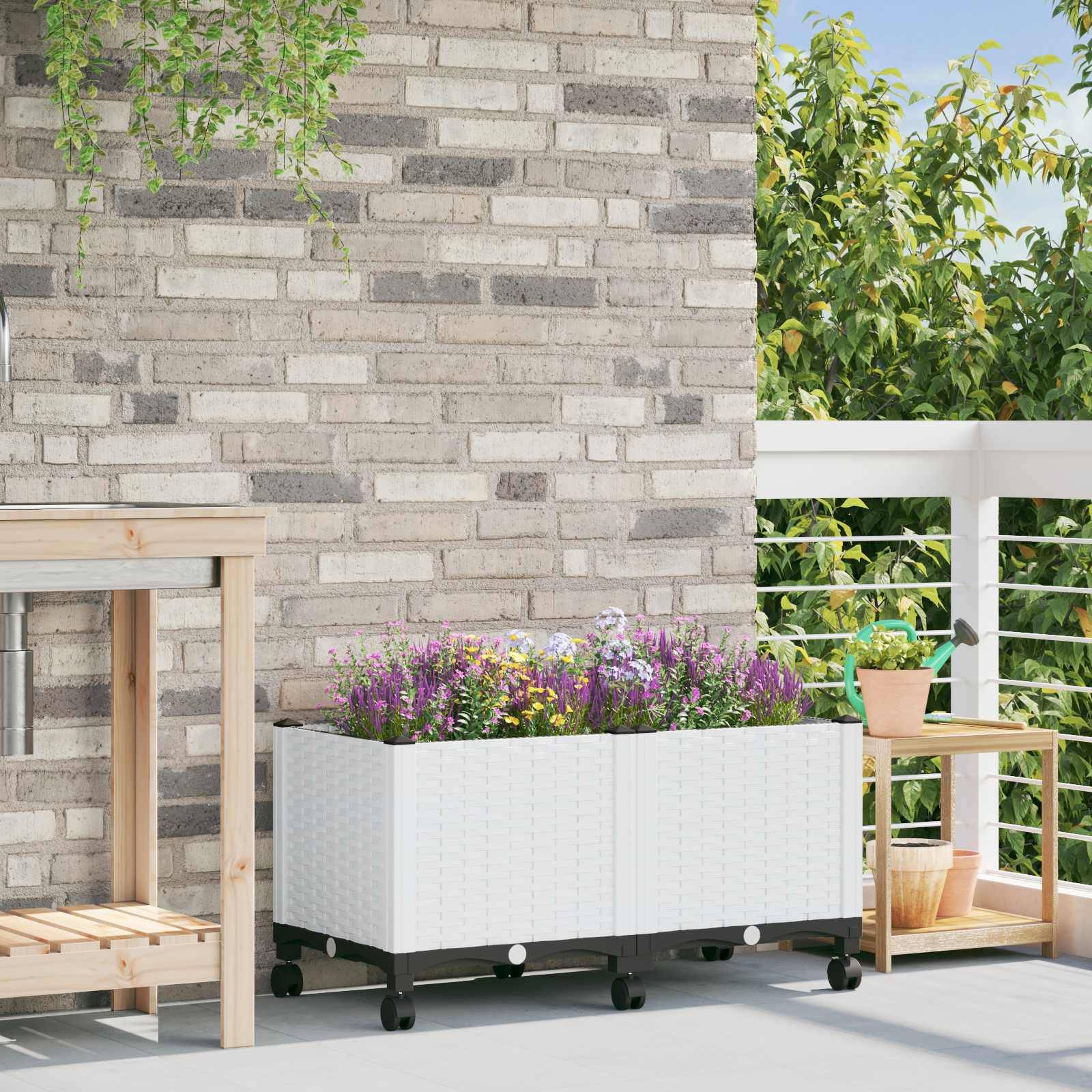 vidaXL Gartenpflanzer mit Rädern Weiß 80 x 40 x 48 cm PP