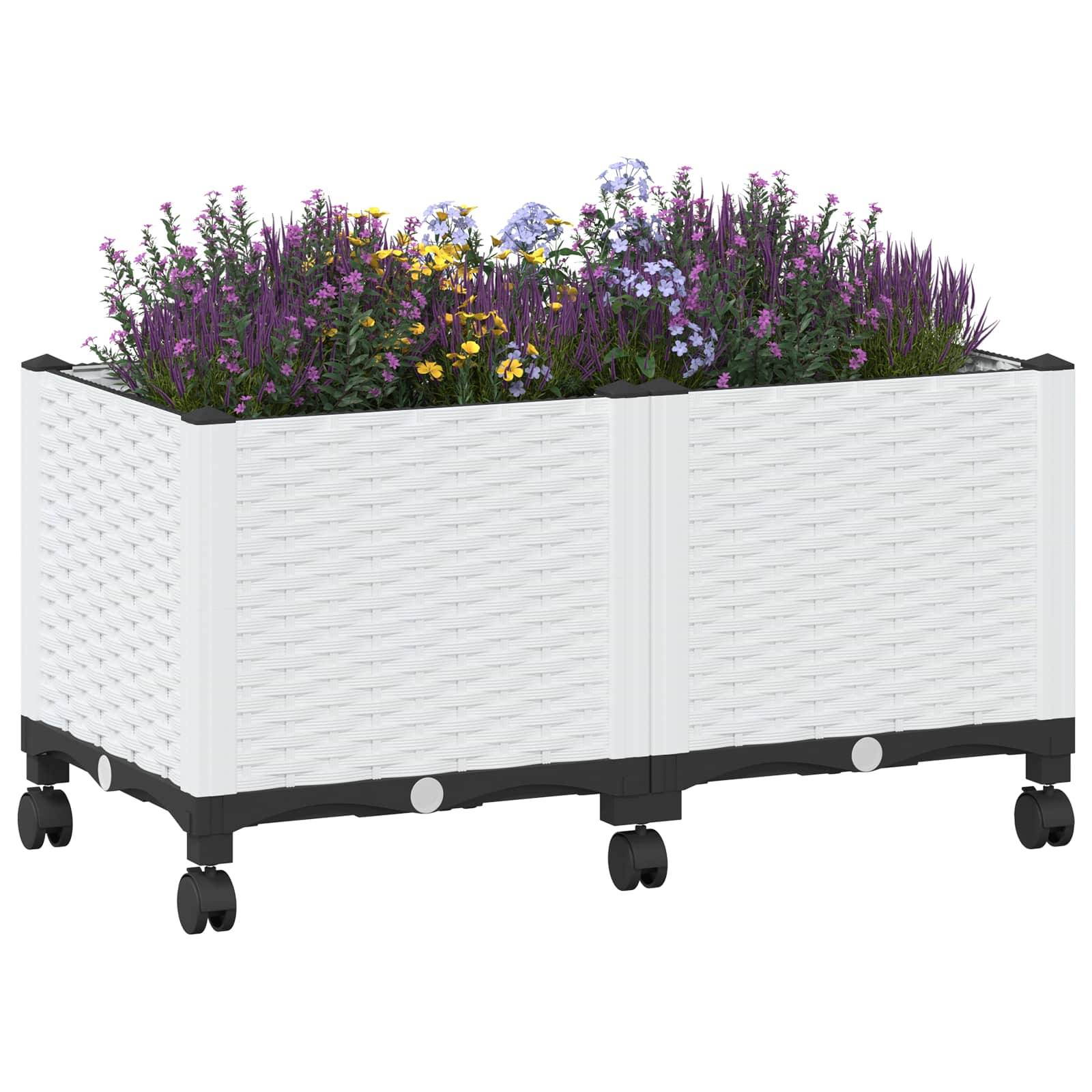 vidaXL Gartenpflanzer mit Rädern Weiß 80 x 40 x 48 cm PP