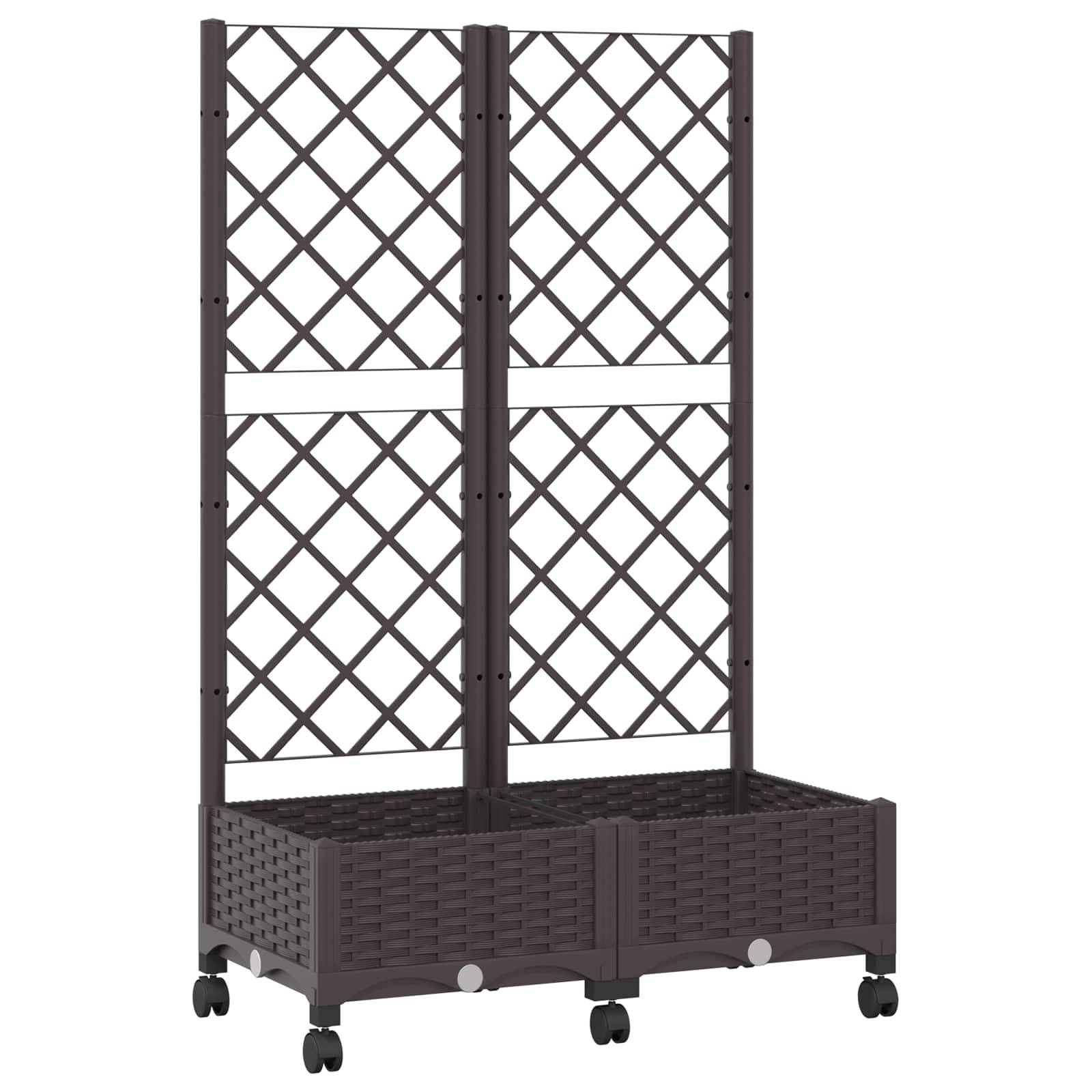 vidaXL Pflanzkübel mit Spalier und Rädern Braun 80 x 40 x 131,5 cm PP