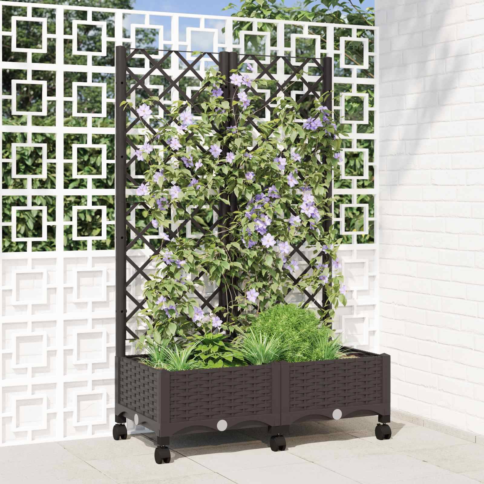 vidaXL Pflanzkübel mit Spalier und Rädern Braun 80 x 40 x 131,5 cm PP