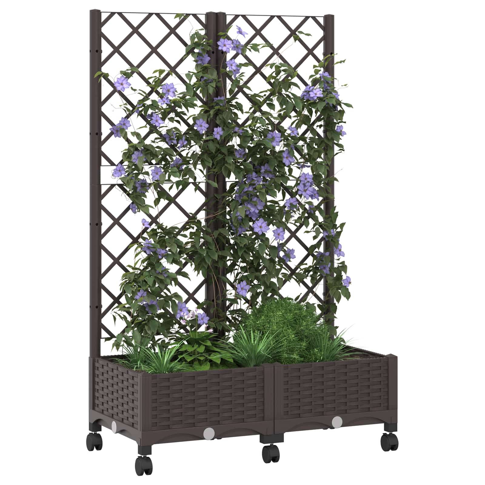 vidaXL Pflanzkübel mit Spalier und Rädern Braun 80 x 40 x 131,5 cm PP