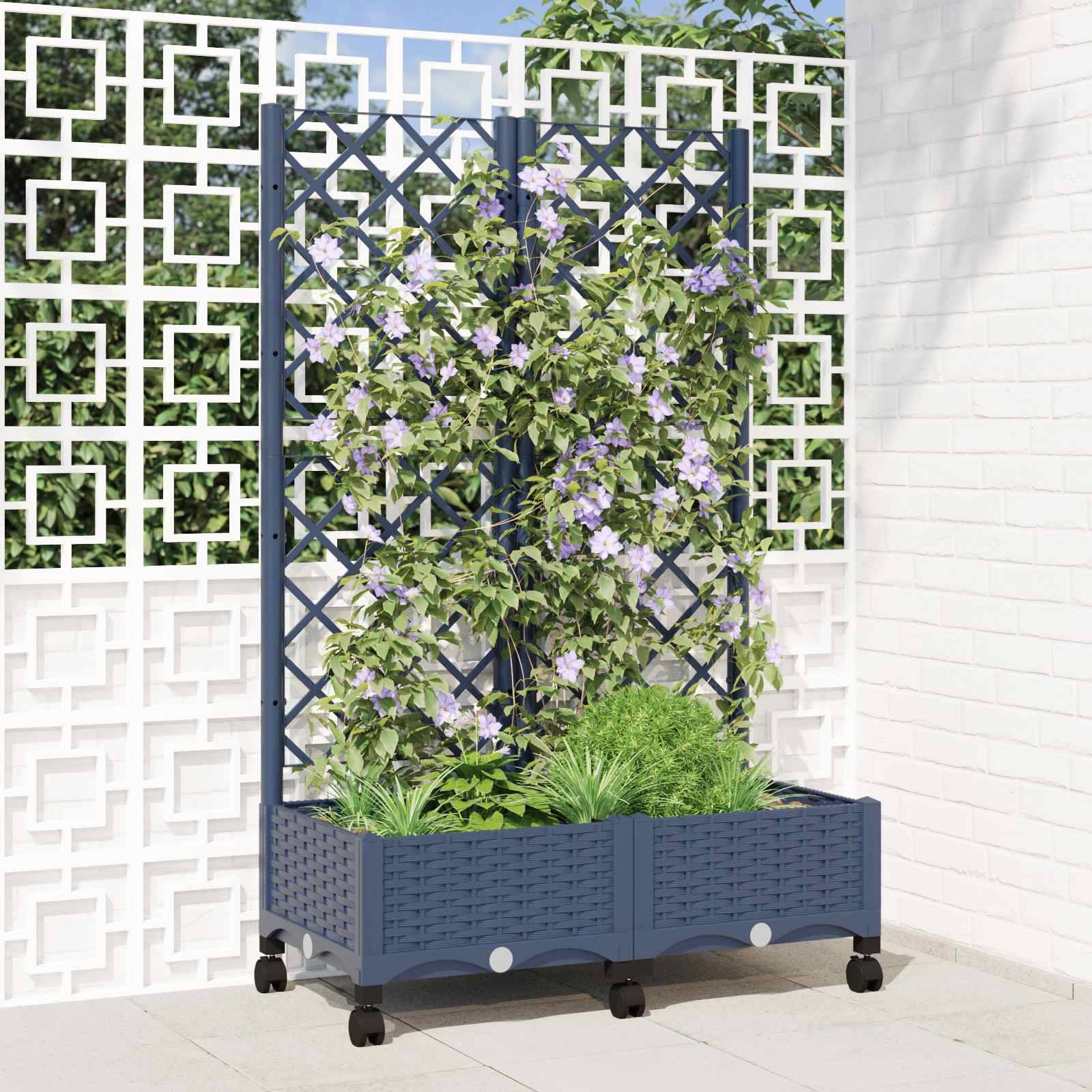 vidaXL Pflanzkübel mit Spalier und Rädern Blaugrau 80 x 40 x 131,5 cm