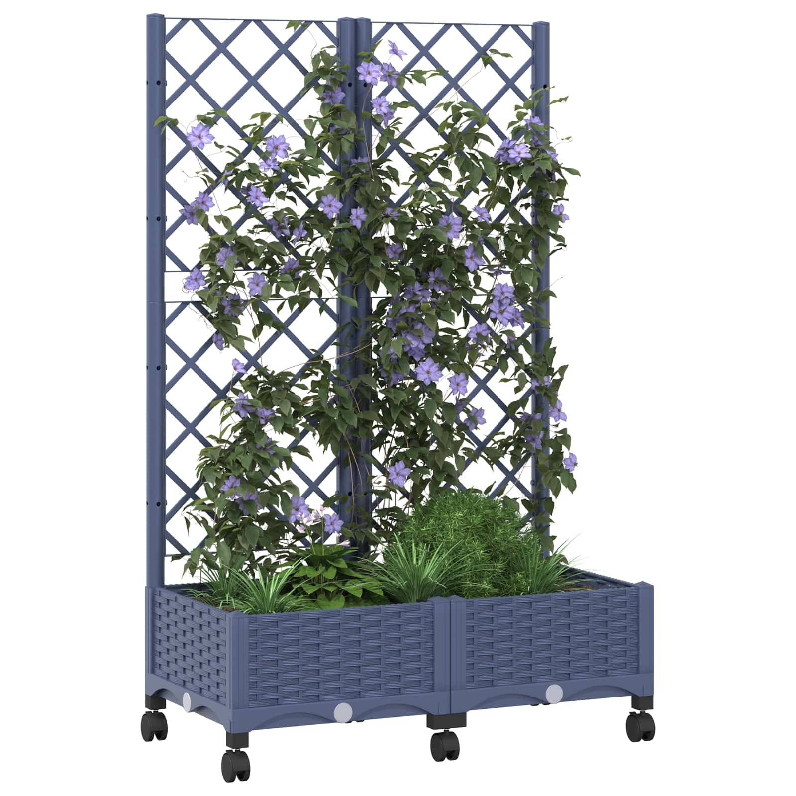 vidaXL Pflanzkübel mit Spalier und Rädern Blaugrau 80 x 40 x 131,5 cm