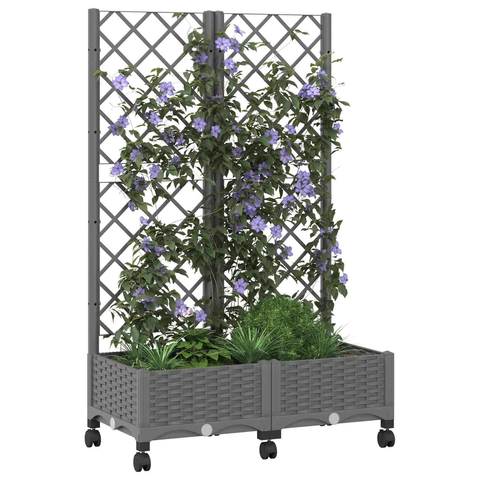 vidaXL Pflanzkübel mit Spalier und Rädern Hellgrau 80 x 40 x 131,5 cm