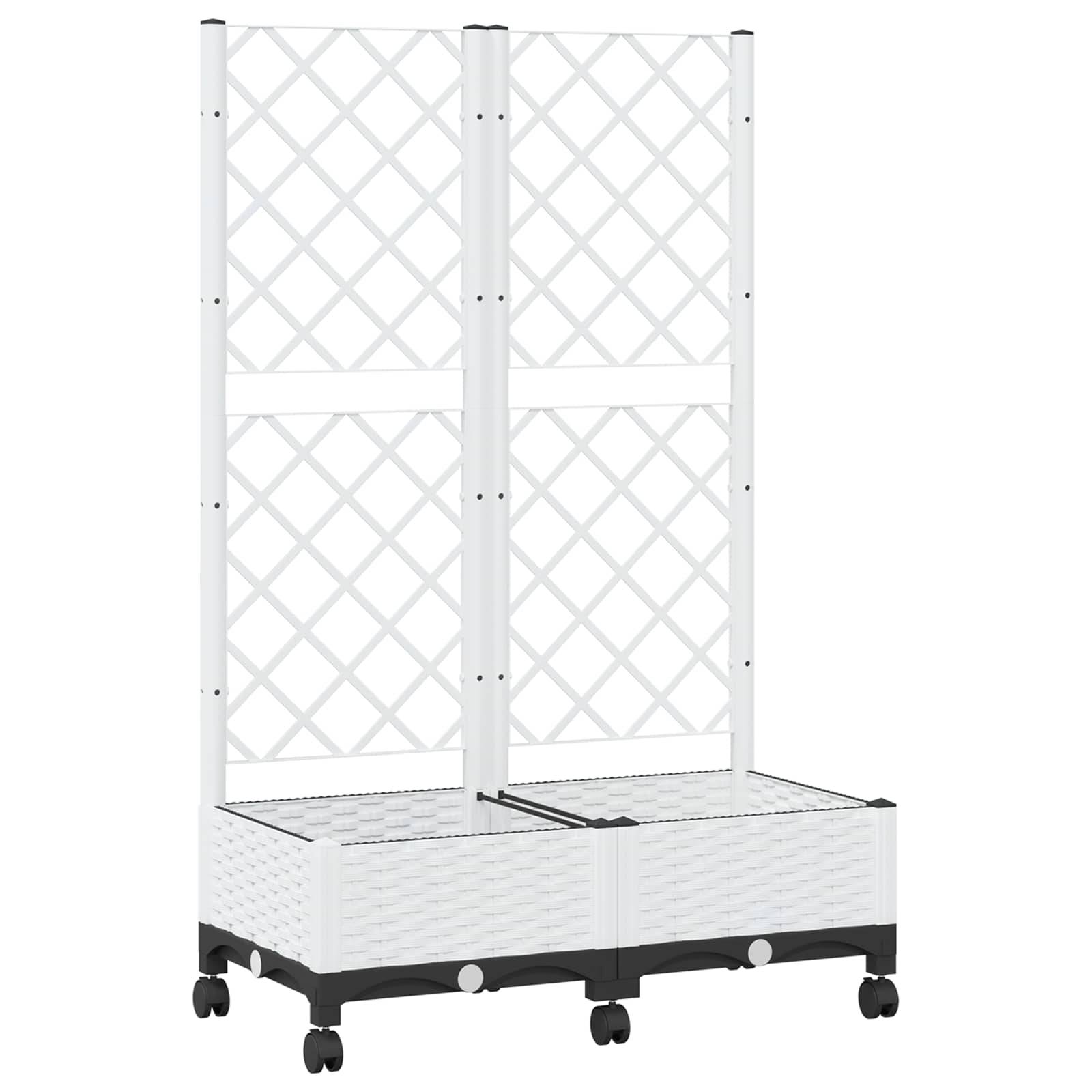 vidaXL Pflanzkübel mit Spalier und Rädern Weiß 80 x 40 x 131,5 cm PP