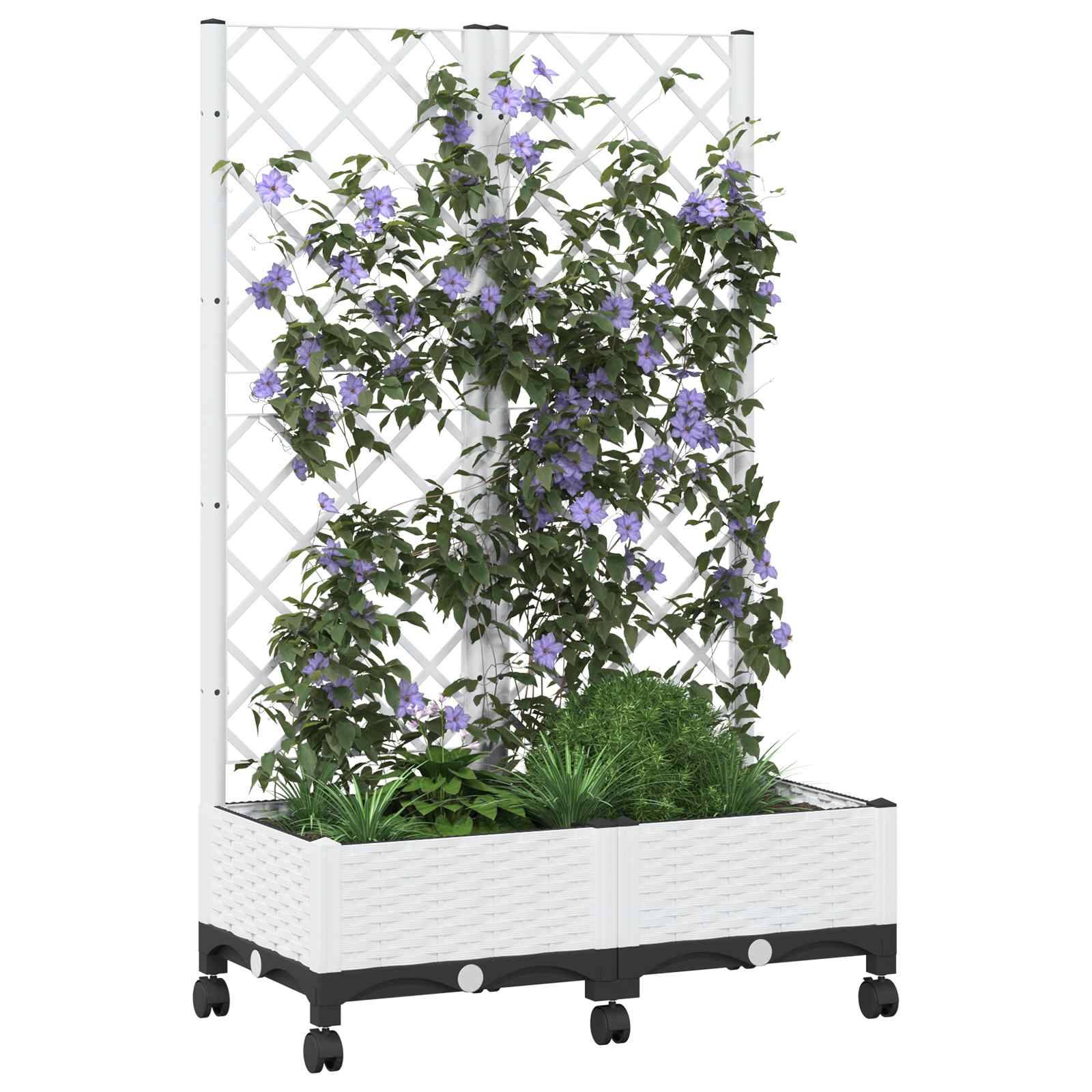 vidaXL Pflanzkübel mit Spalier und Rädern Weiß 80 x 40 x 131,5 cm PP