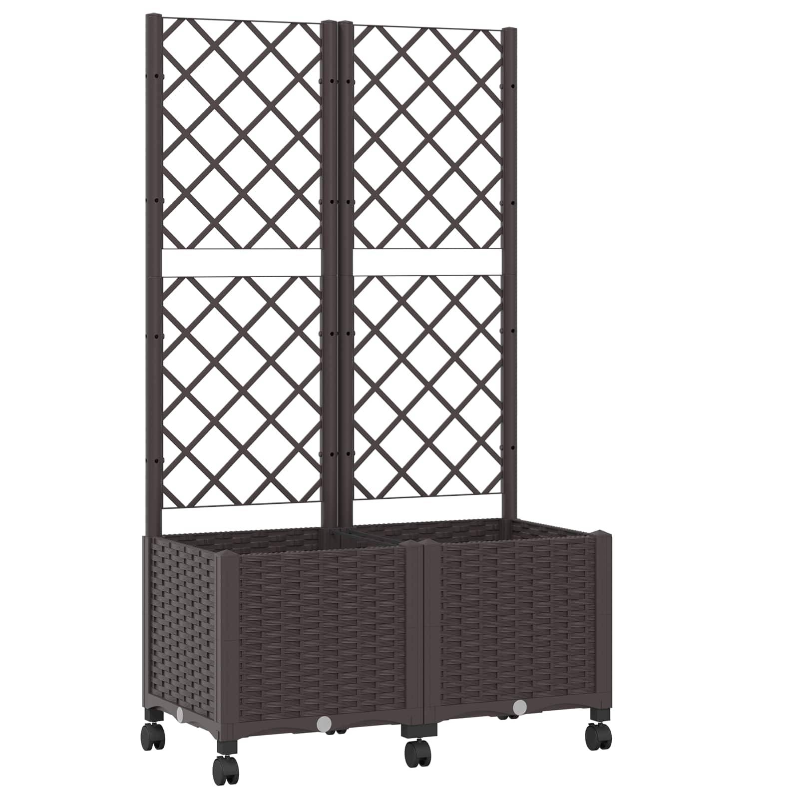 vidaXL Pflanzkübel mit Spalier und Rädern Braun 80 x 40 x 146 cm PP