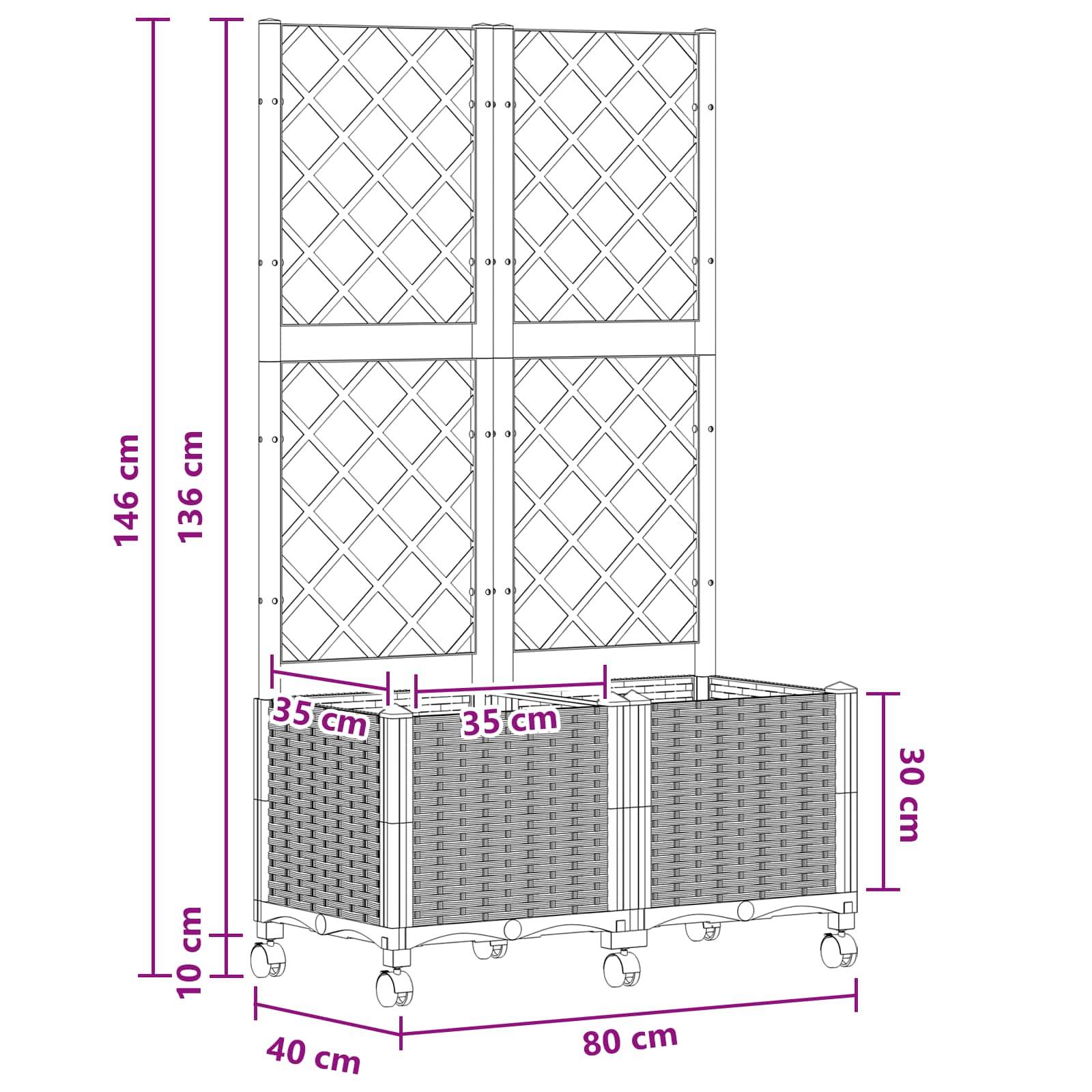 vidaXL Pflanzkübel mit Spalier und Rädern Braun 80 x 40 x 146 cm PP