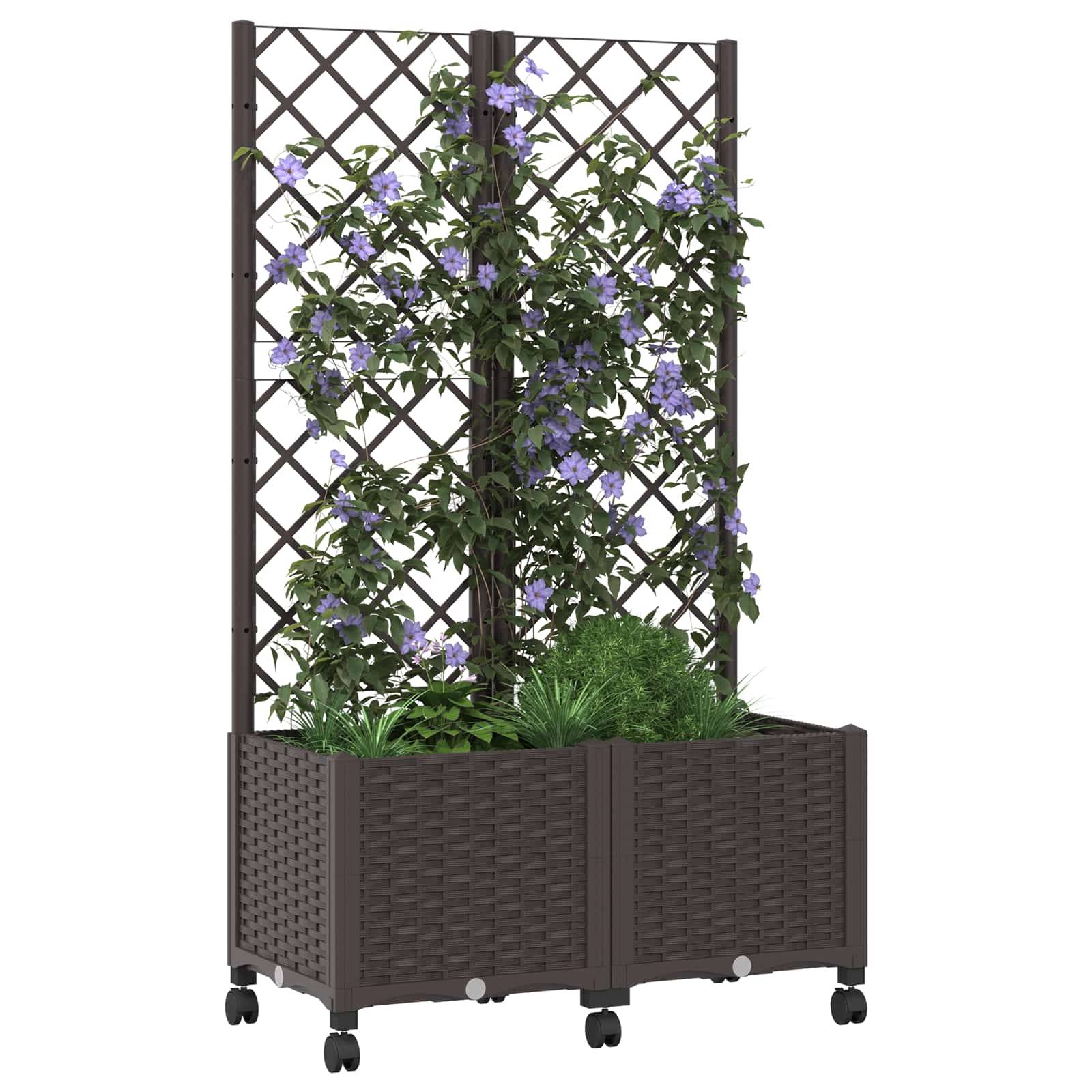 vidaXL Pflanzkübel mit Spalier und Rädern Braun 80 x 40 x 146 cm PP