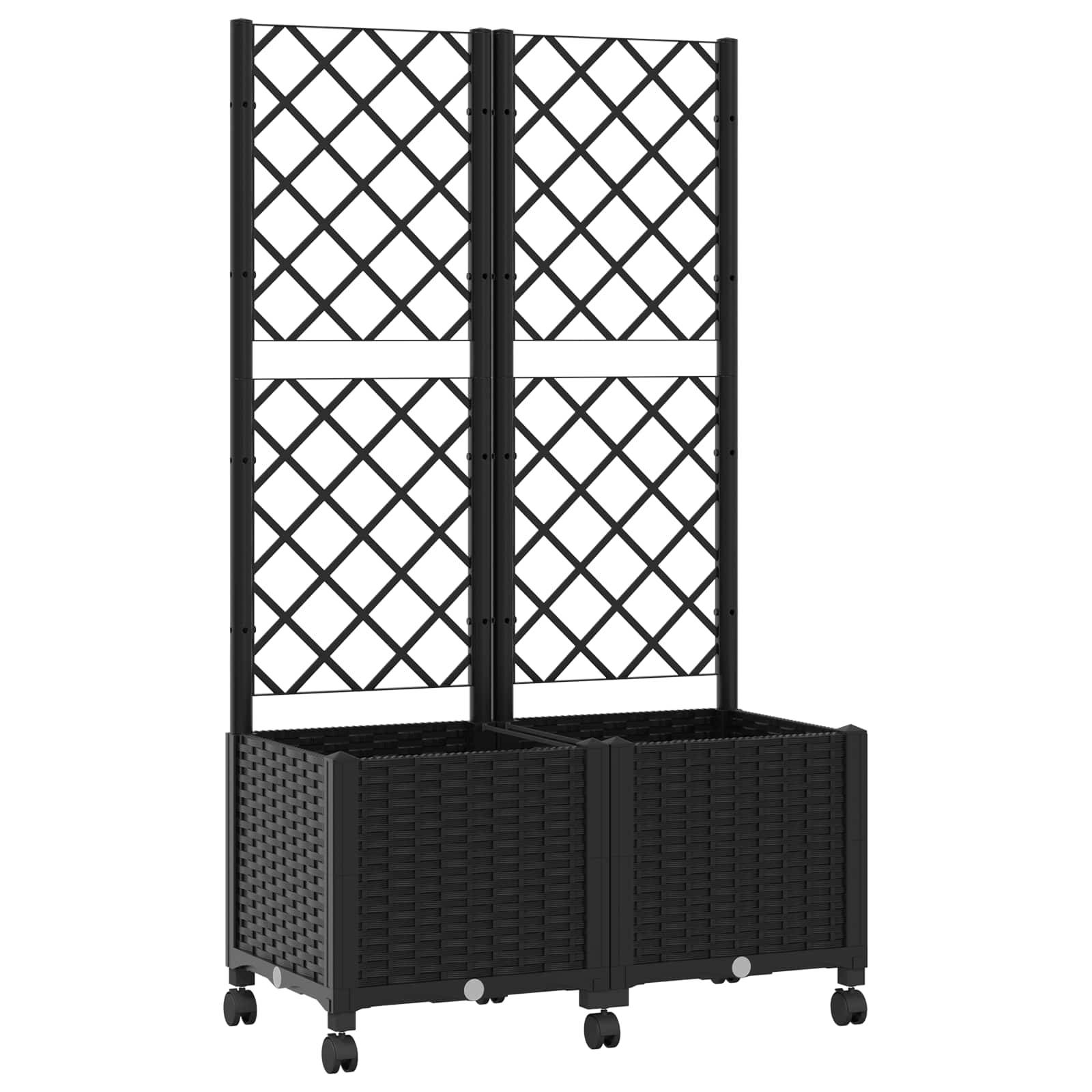 vidaXL Pflanzkübel mit Spalier und Rädern Schwarz 80 x 40 x 146 cm PP