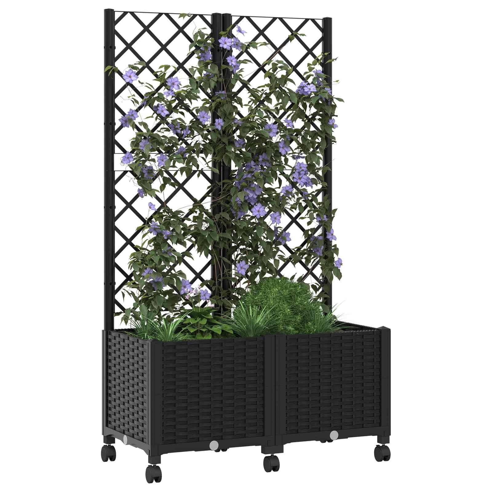 vidaXL Pflanzkübel mit Spalier und Rädern Schwarz 80 x 40 x 146 cm PP