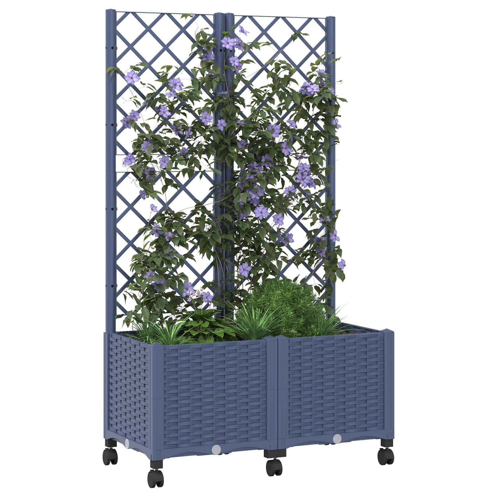 vidaXL Pflanzkübel mit Spalier und Rädern Blaugrau 80 x 40 x 146 cm PP