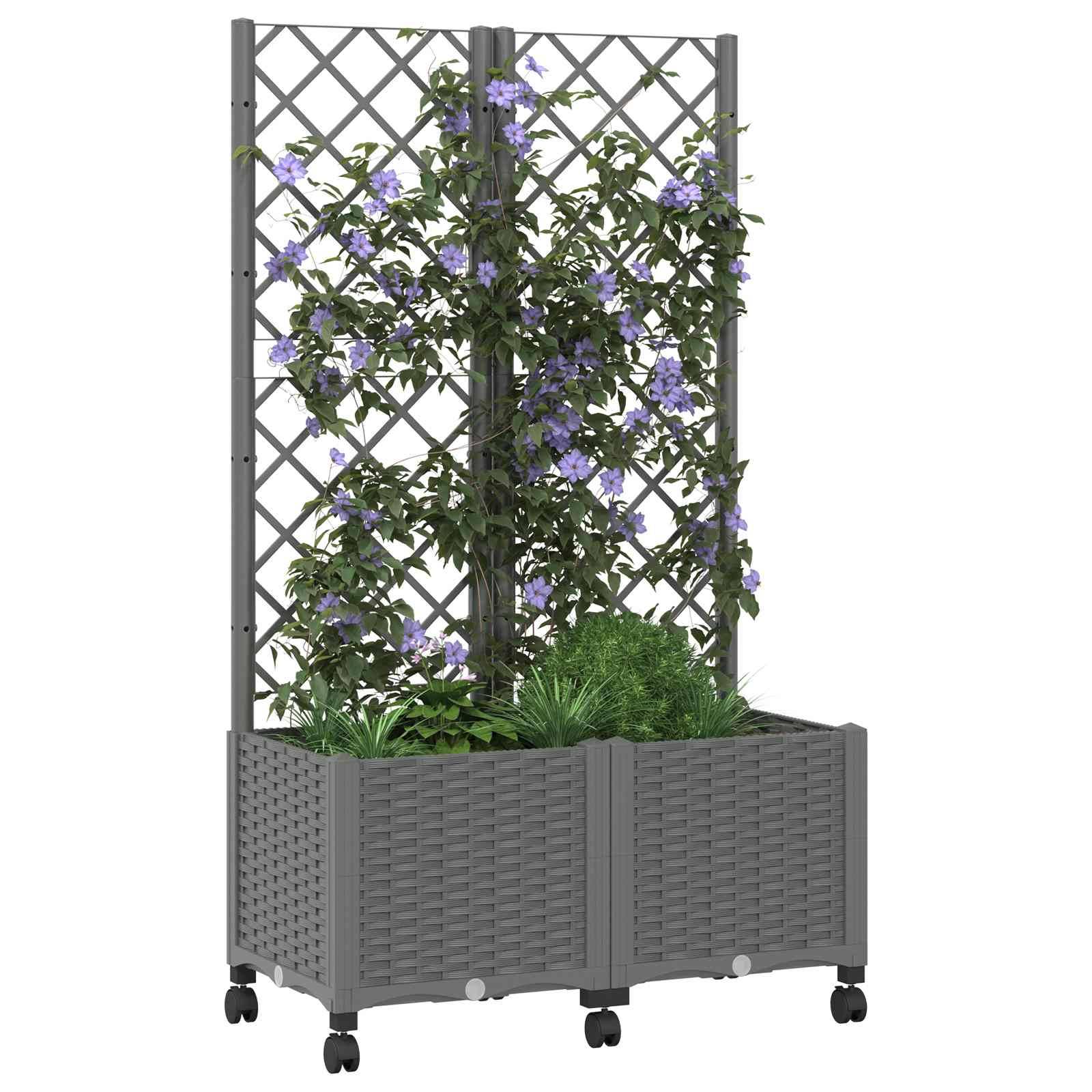 vidaXL Pflanzkübel mit Spalier und Rädern Hellgrau 80 x 40 x 146 cm PP